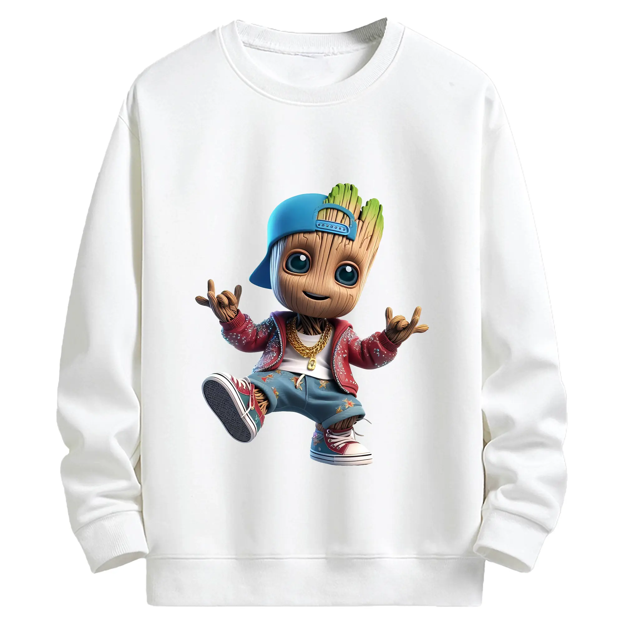 アベンジャーズ (Avenjāzu) グッズ グルート（Groot） - キッズ クルーネックスウェットシャツ ・ フロントプリント ・ 綿80％ ポリエステル20％ ・ 快適 通学 スポーツ 日常使い お散歩用