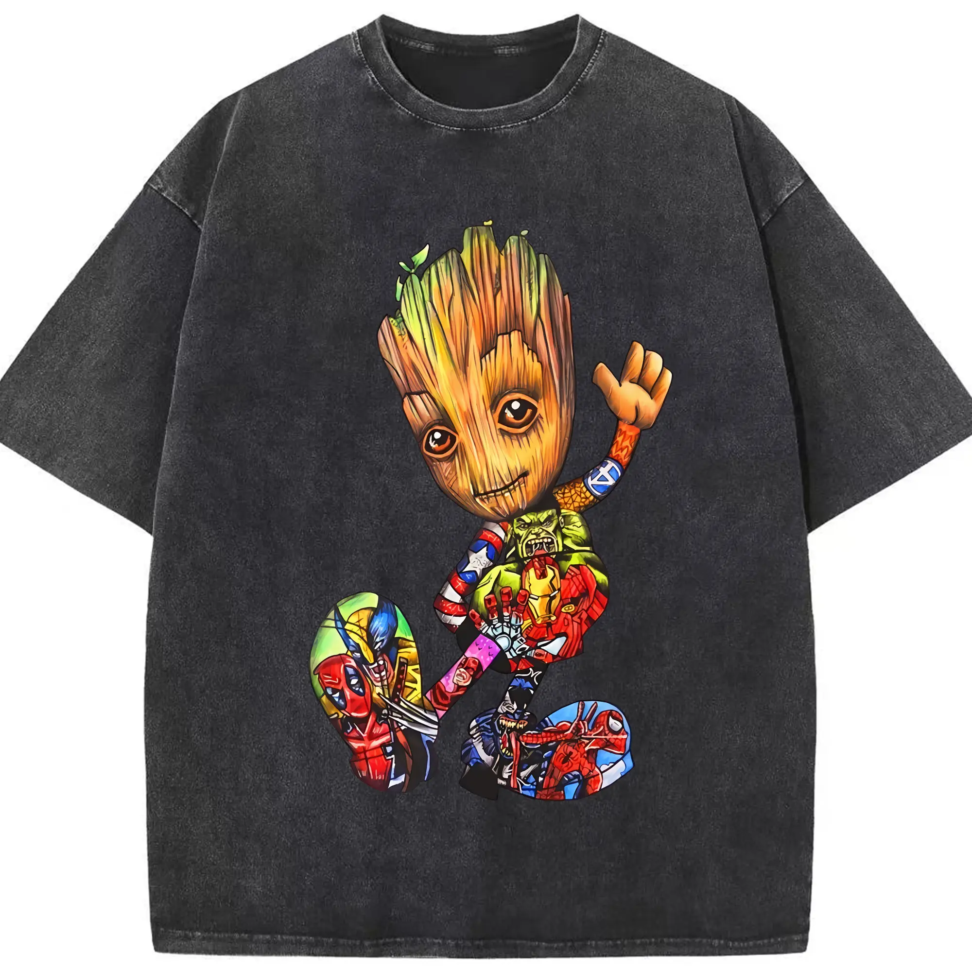 アベンジャーズ (Avenjāzu) グッズ グルート（Groot） - 綿100％ ヴィンテージ風 半袖Tシャツ ・ フロントプリント ・ 柔らか肌触り ・ 通気性 快適 ・ スポーツ カジュアル 外出用