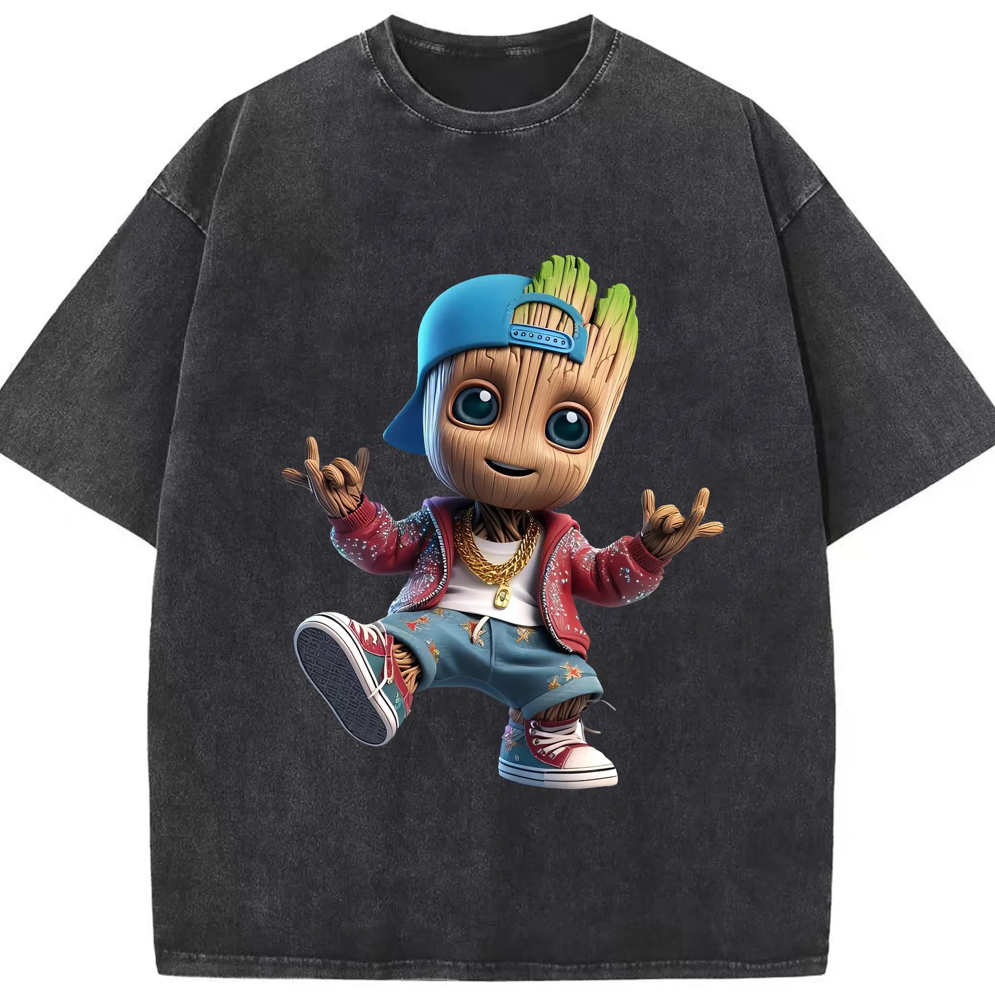 アベンジャーズ (Avenjāzu) グッズ グルート（Groot） - 綿100％ ヴィンテージ風 半袖Tシャツ ・ フロントプリント ・ 柔らか肌触り ・ 通気性 快適 ・ スポーツ カジュアル 外出用