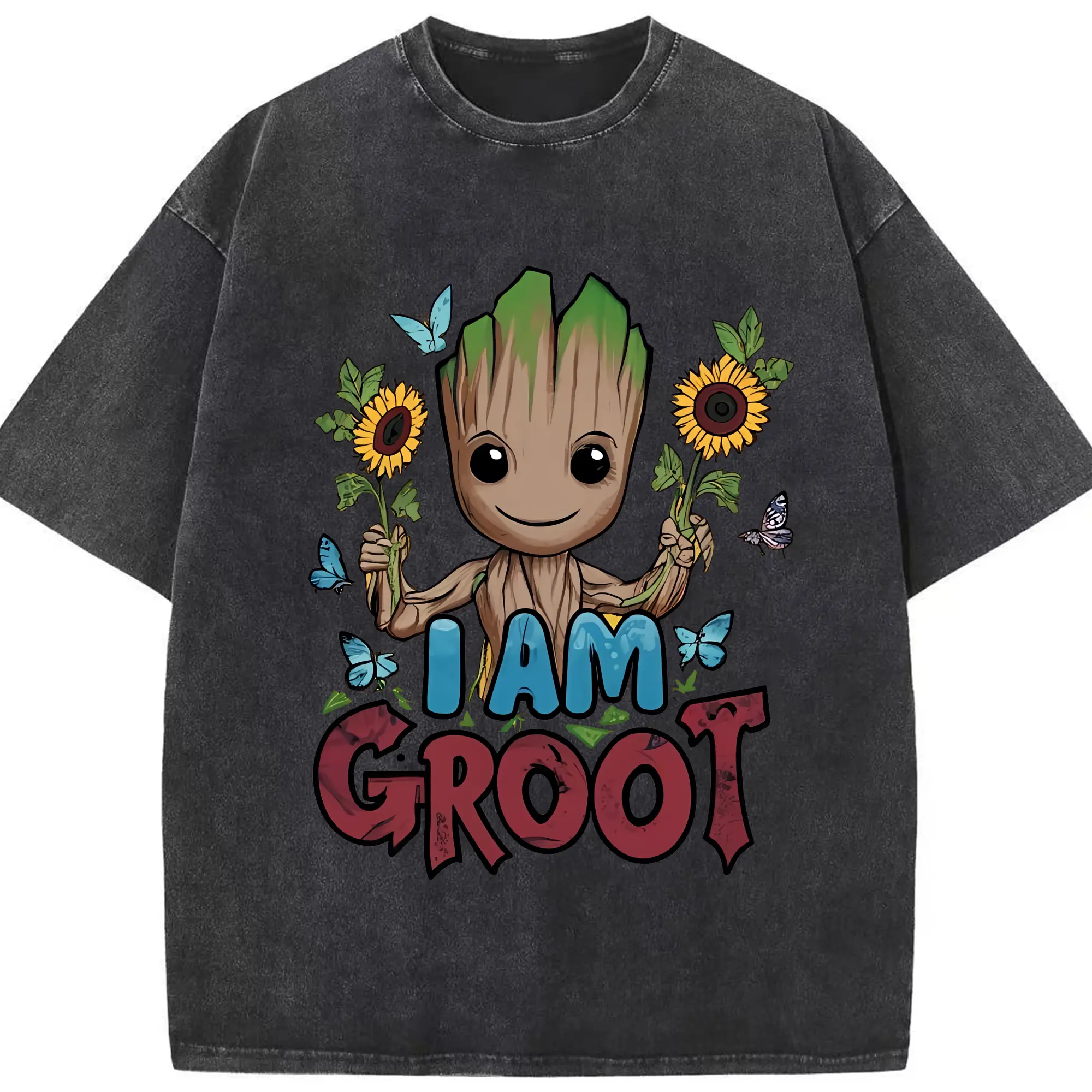 アベンジャーズ (Avenjāzu) グッズ グルート（Groot） - 綿100％ ヴィンテージ風 半袖Tシャツ ・ フロントプリント ・ 柔らか肌触り ・ 通気性 快適 ・ スポーツ カジュアル 外出用