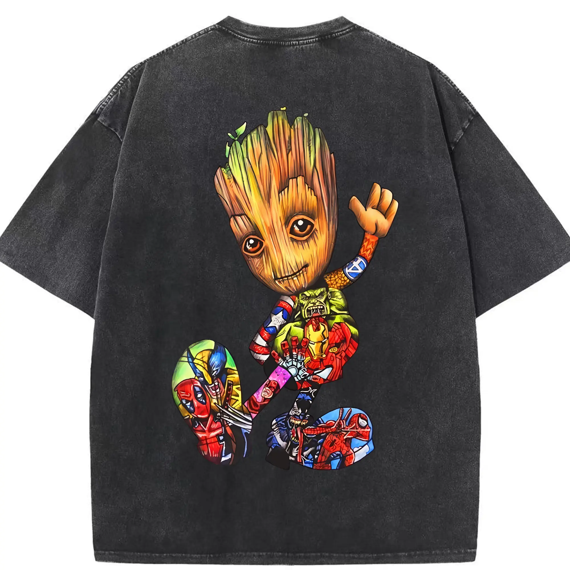 アベンジャーズ (Avenjāzu) グッズ グルート（Groot） - 綿100％ ヴィンテージ風 半袖Tシャツ ・ 背面プリント ・ 柔らか肌触り ・ 通気性 快適 ・ スポーツ カジュアル 外出用