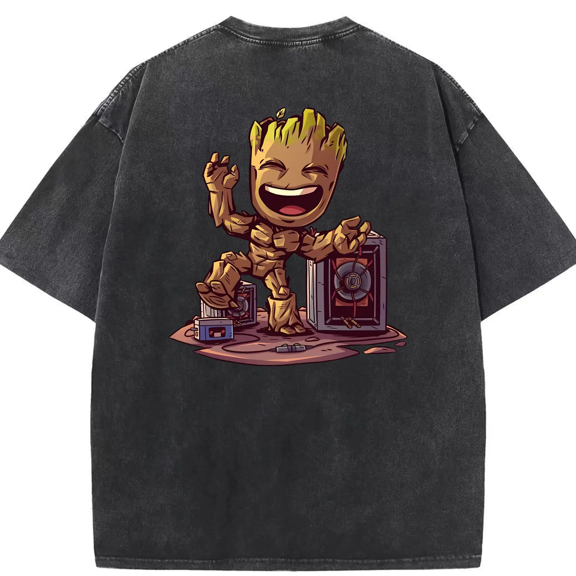 アベンジャーズ (Avenjāzu) グッズ グルート（Groot） - 綿100％ ヴィンテージ風 半袖Tシャツ ・ 背面プリント ・ 柔らか肌触り ・ 通気性 快適 ・ スポーツ カジュアル 外出用