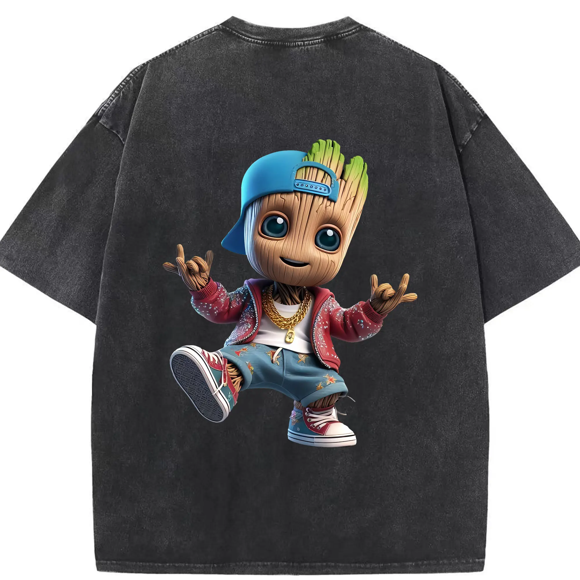 アベンジャーズ (Avenjāzu) グッズ グルート（Groot） - 綿100％ ヴィンテージ風 半袖Tシャツ ・ 背面プリント ・ 柔らか肌触り ・ 通気性 快適 ・ スポーツ カジュアル 外出用