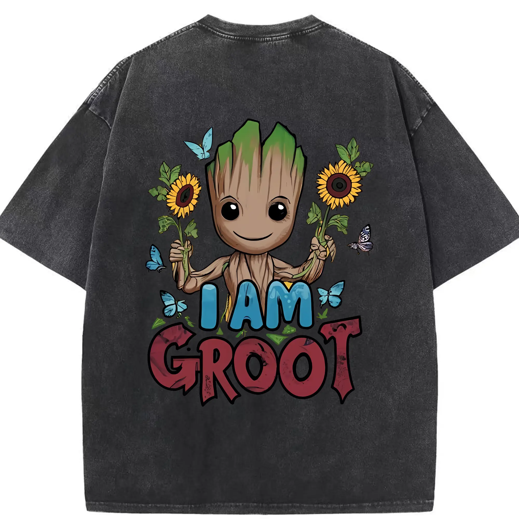 アベンジャーズ (Avenjāzu) グッズ グルート（Groot） - 綿100％ ヴィンテージ風 半袖Tシャツ ・ 背面プリント ・ 柔らか肌触り ・ 通気性 快適 ・ スポーツ カジュアル 外出用