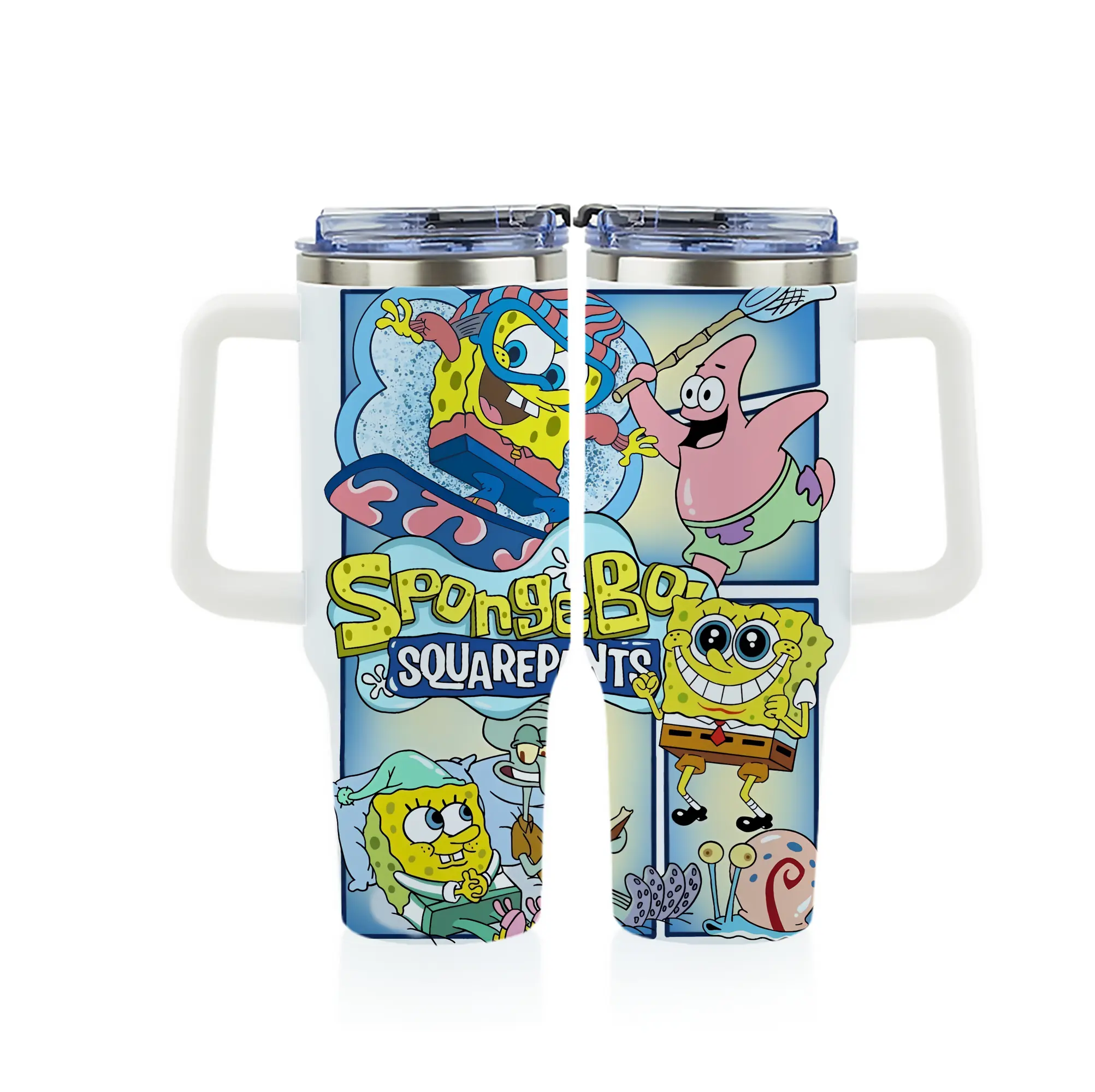 スポンジボブ グッズ スポンジボブ - 1200mL フルプリント車用タンブラー ・ 304ステンレス 内側 ・ 201ステンレス 外側 ・ 保温 保冷 ・ 通勤 ドライブ アウトドア用