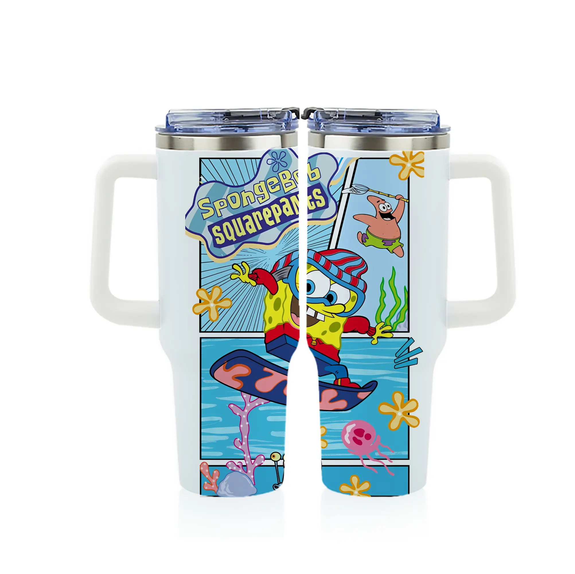 スポンジボブ グッズ スポンジボブ - 1200mL フルプリント車用タンブラー ・ 304ステンレス 内側 ・ 201ステンレス 外側 ・ 保温 保冷 ・ 通勤 ドライブ アウトドア用