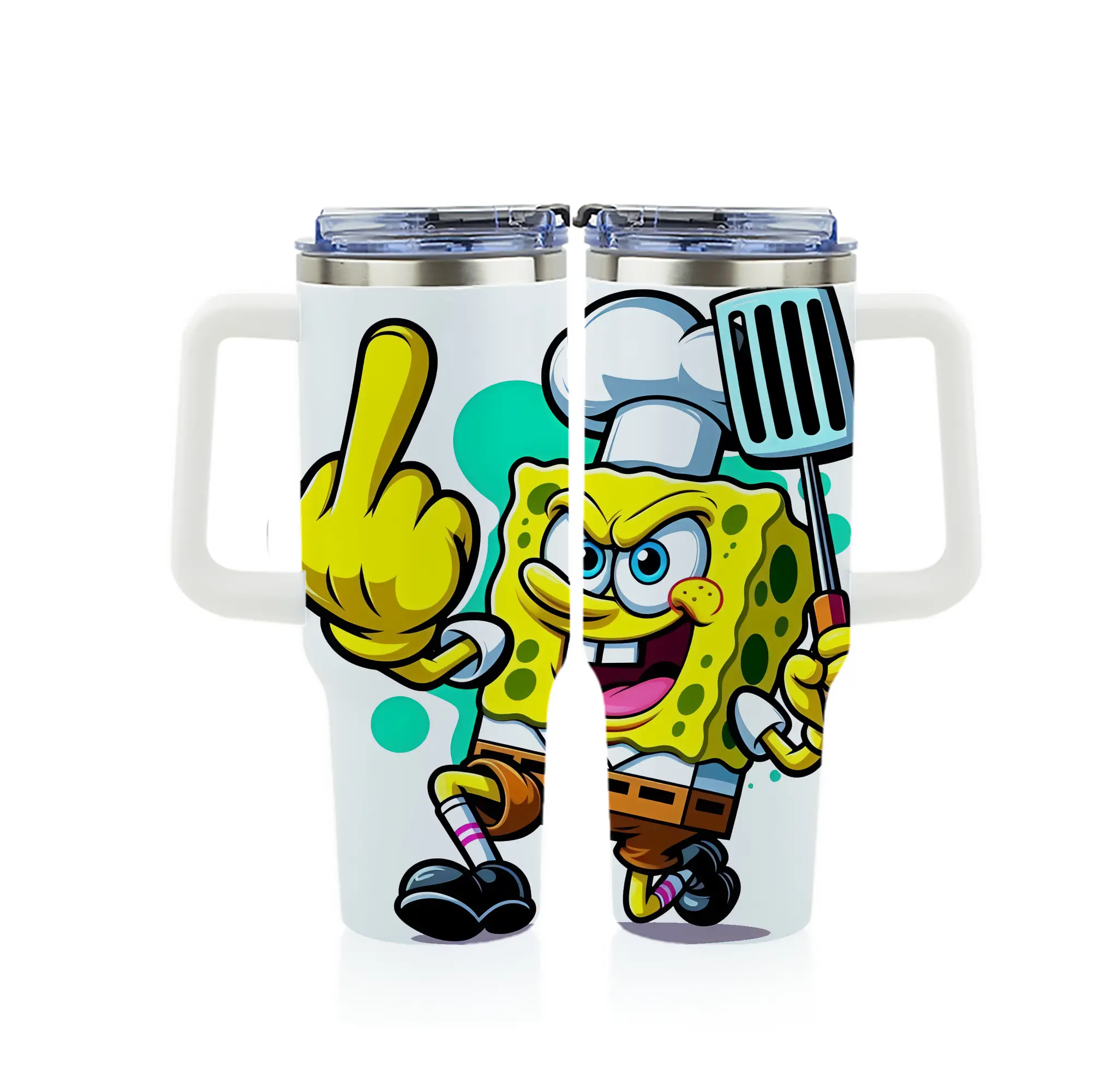 スポンジボブ グッズ スポンジボブ - 1200mL フルプリント車用タンブラー ・ 304ステンレス 内側 ・ 201ステンレス 外側 ・ 保温 保冷 ・ 通勤 ドライブ アウトドア用