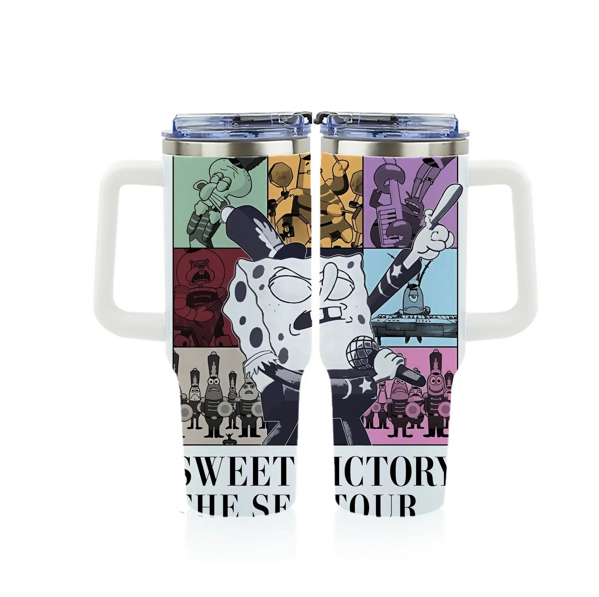 スポンジボブ グッズ スポンジボブ - 1200mL フルプリント車用タンブラー ・ 304ステンレス 内側 ・ 201ステンレス 外側 ・ 保温 保冷 ・ 通勤 ドライブ アウトドア用