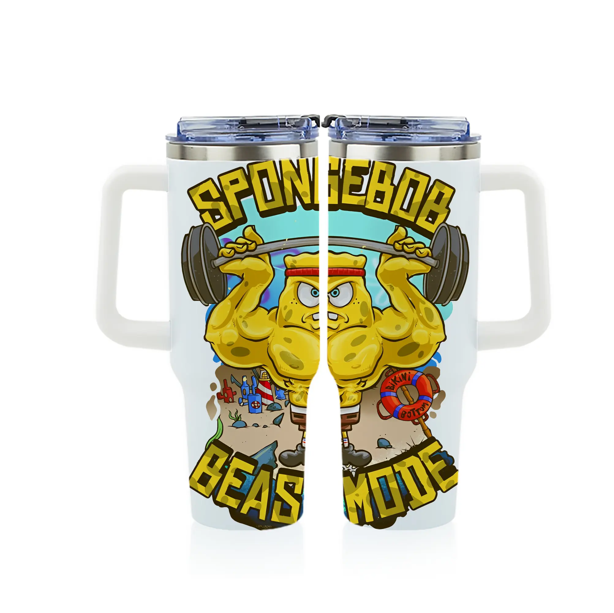 スポンジボブ グッズ スポンジボブ - 1200mL フルプリント車用タンブラー ・ 304ステンレス 内側 ・ 201ステンレス 外側 ・ 保温 保冷 ・ 通勤 ドライブ アウトドア用