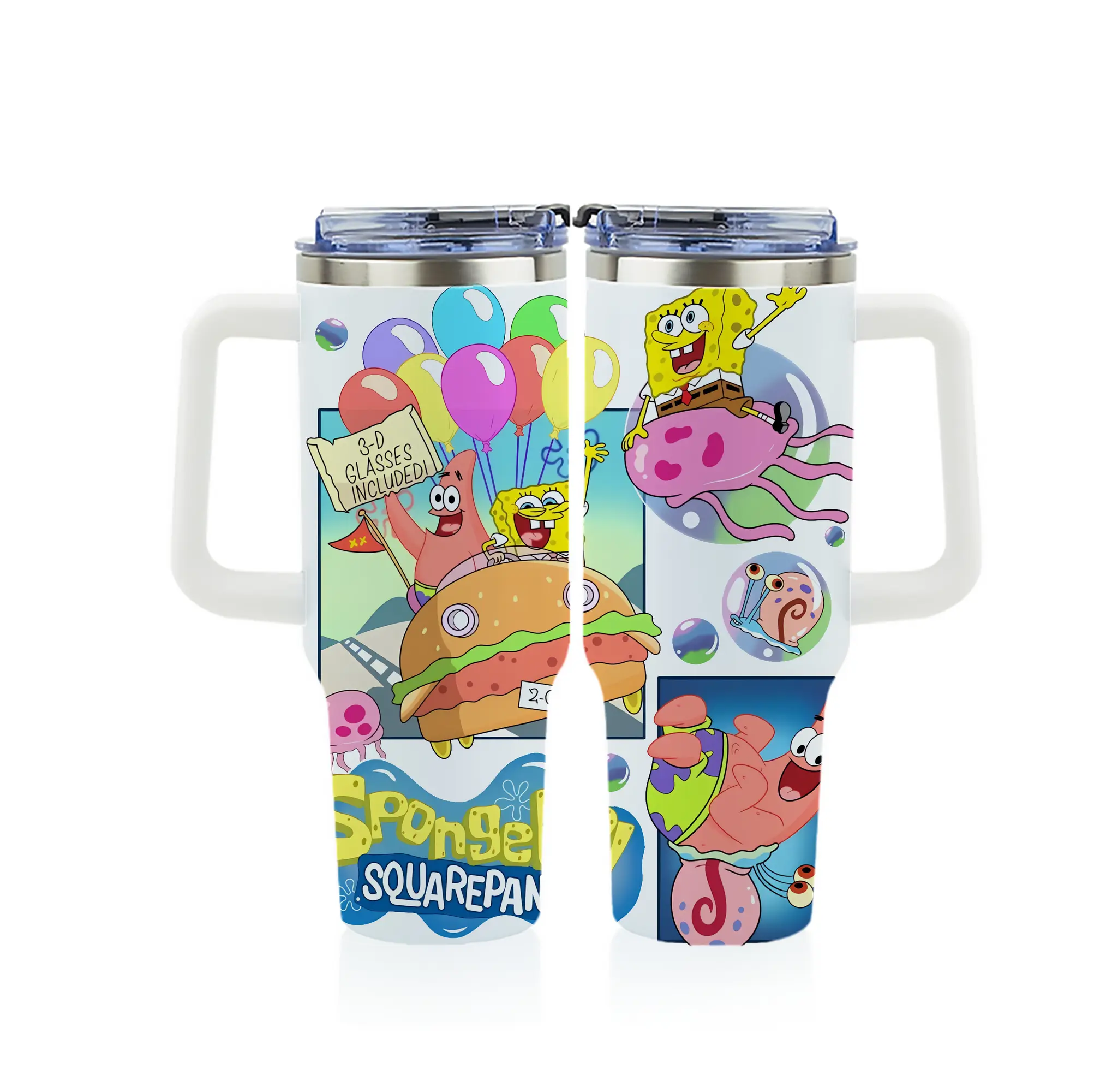 スポンジボブ グッズ スポンジボブ - 1200mL フルプリント車用タンブラー ・ 304ステンレス 内側 ・ 201ステンレス 外側 ・ 保温 保冷 ・ 通勤 ドライブ アウトドア用