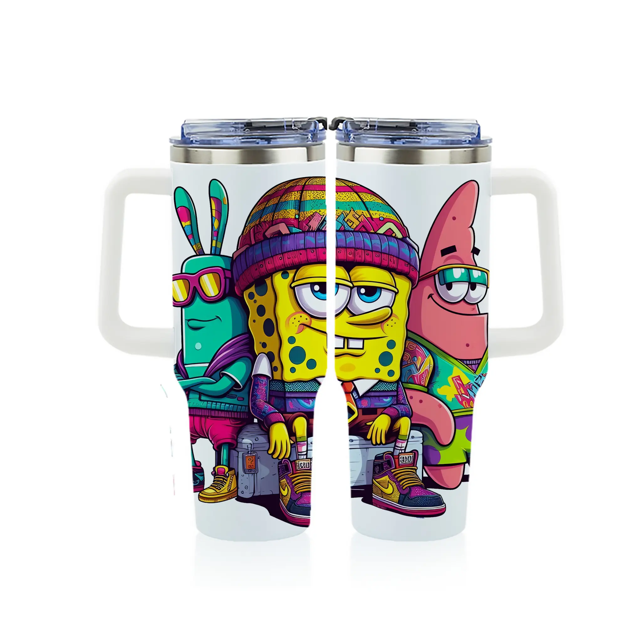 スポンジボブ グッズ スポンジボブ - 1200mL フルプリント車用タンブラー ・ 304ステンレス 内側 ・ 201ステンレス 外側 ・ 保温 保冷 ・ 通勤 ドライブ アウトドア用