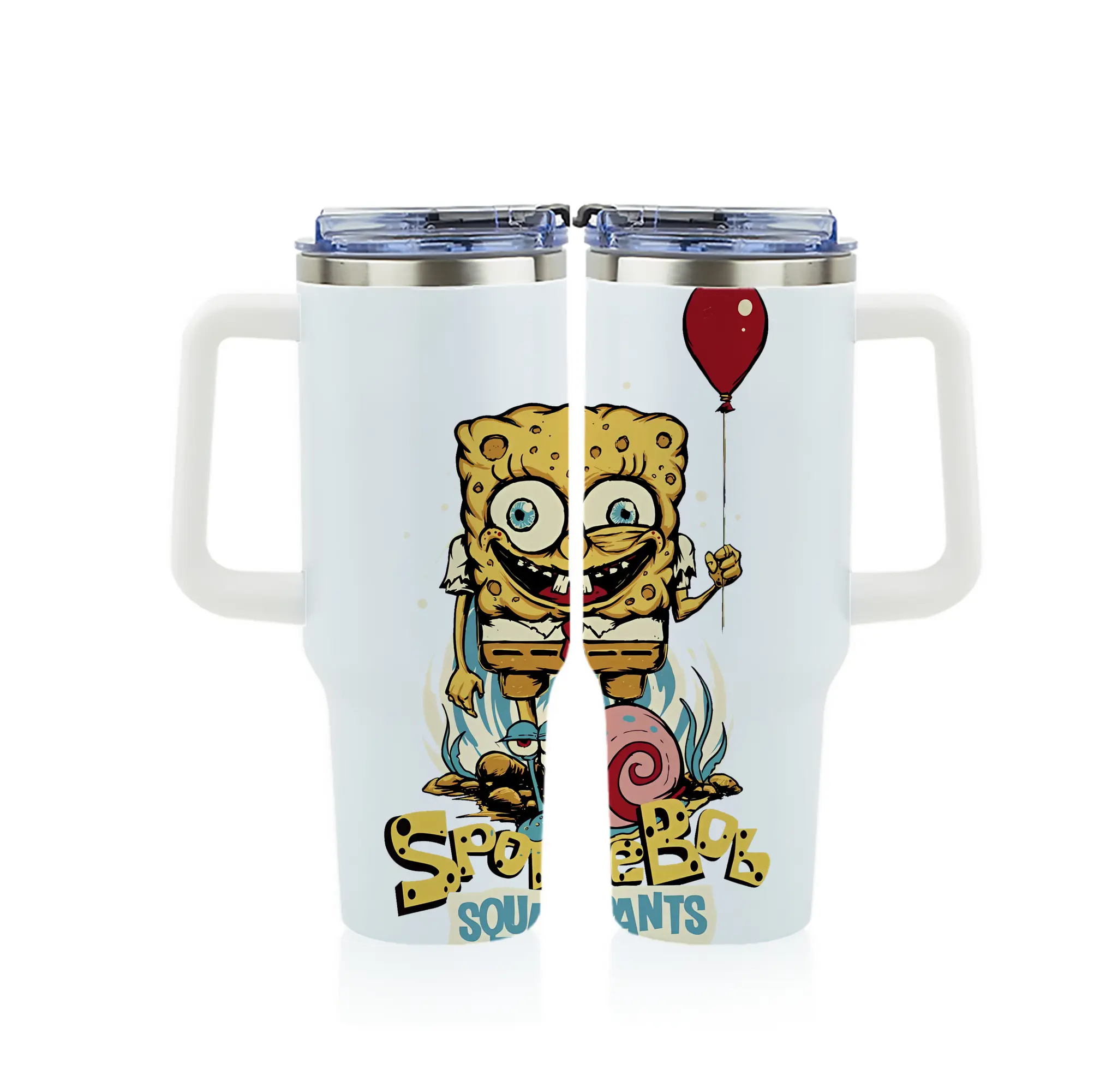 スポンジボブ グッズ スポンジボブ - 1200mL フルプリント車用タンブラー ・ 304ステンレス 内側 ・ 201ステンレス 外側 ・ 保温 保冷 ・ 通勤 ドライブ アウトドア用