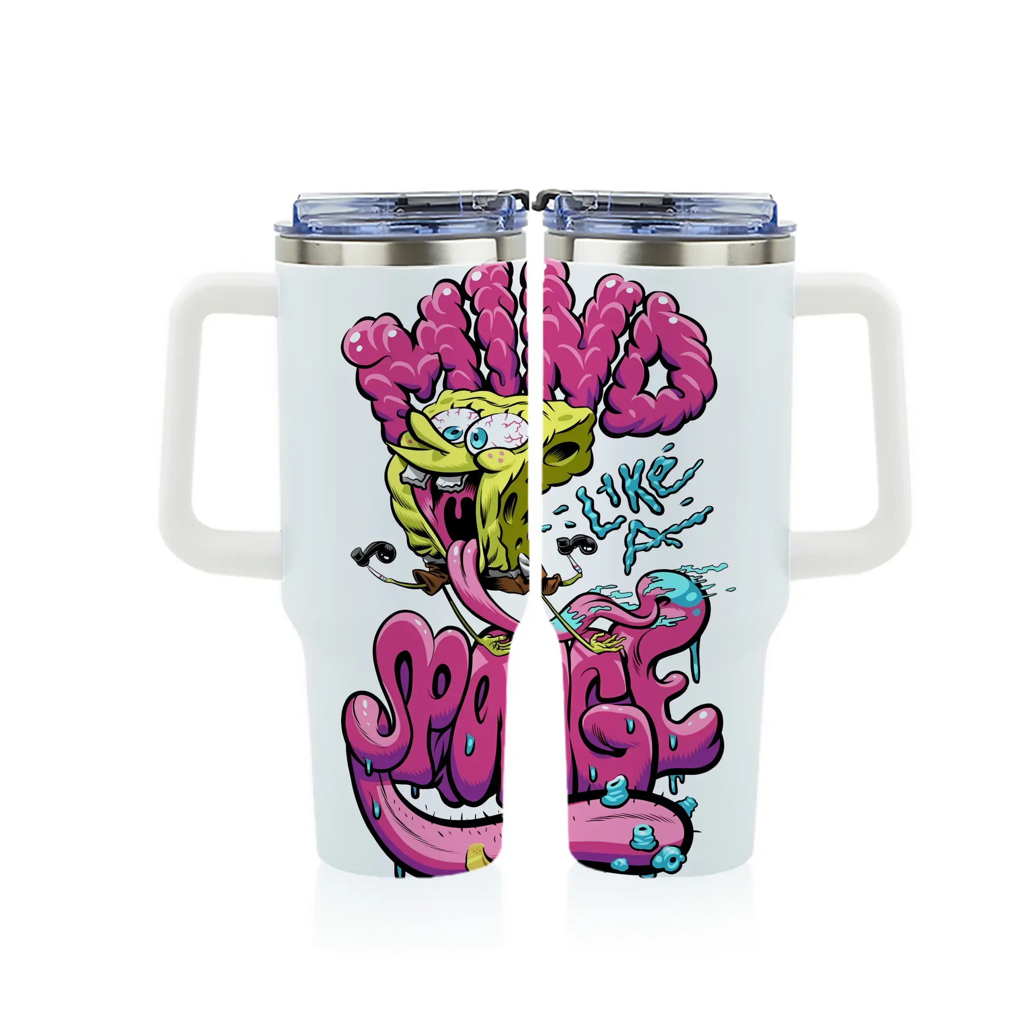 スポンジボブ グッズ スポンジボブ - 1200mL フルプリント車用タンブラー ・ 304ステンレス 内側 ・ 201ステンレス 外側 ・ 保温 保冷 ・ 通勤 ドライブ アウトドア用