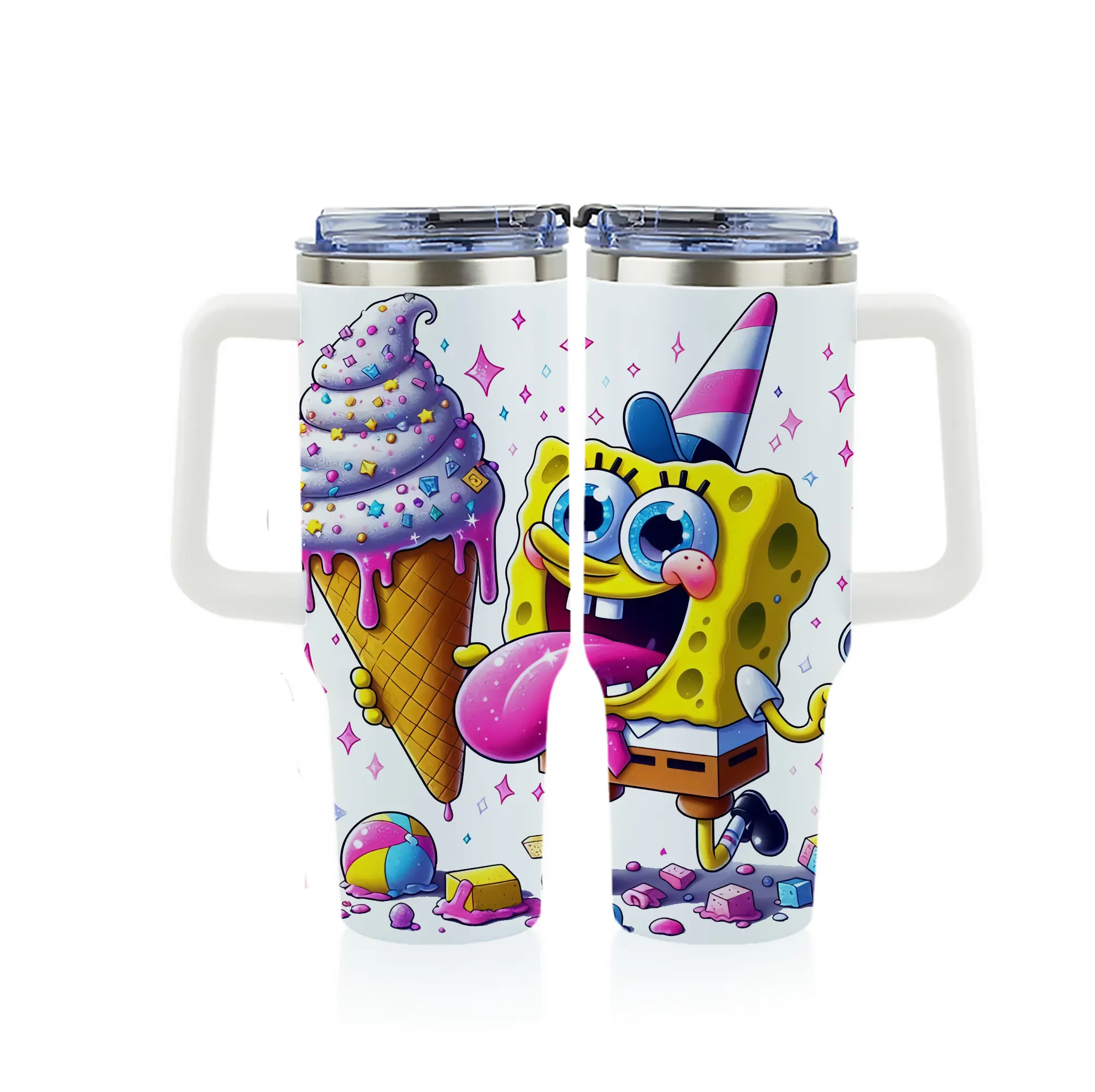 スポンジボブ グッズ スポンジボブ - 1200mL フルプリント車用タンブラー ・ 304ステンレス 内側 ・ 201ステンレス 外側 ・ 保温 保冷 ・ 通勤 ドライブ アウトドア用