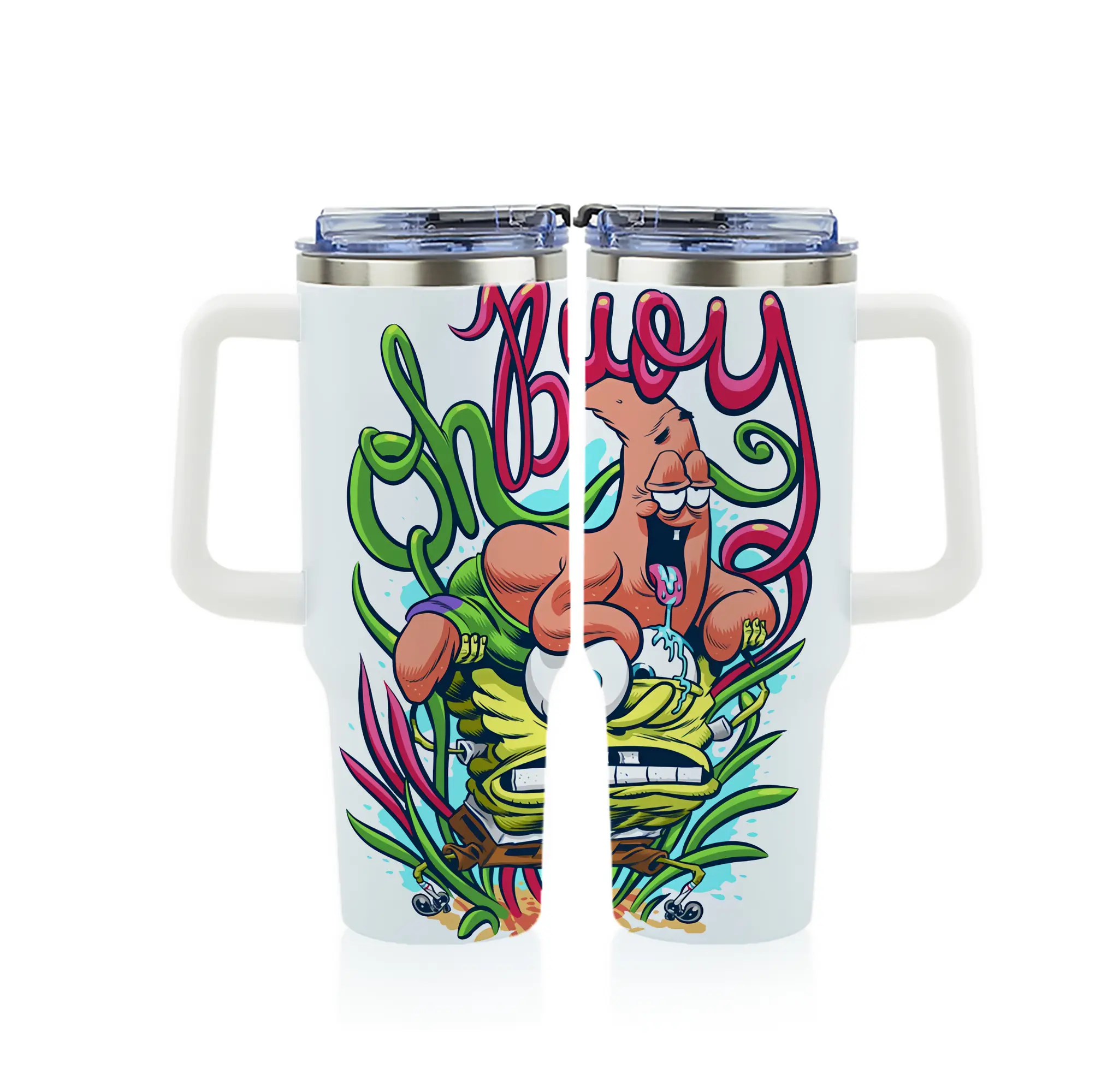 スポンジボブ グッズ スポンジボブ - 1200mL フルプリント車用タンブラー ・ 304ステンレス 内側 ・ 201ステンレス 外側 ・ 保温 保冷 ・ 通勤 ドライブ アウトドア用