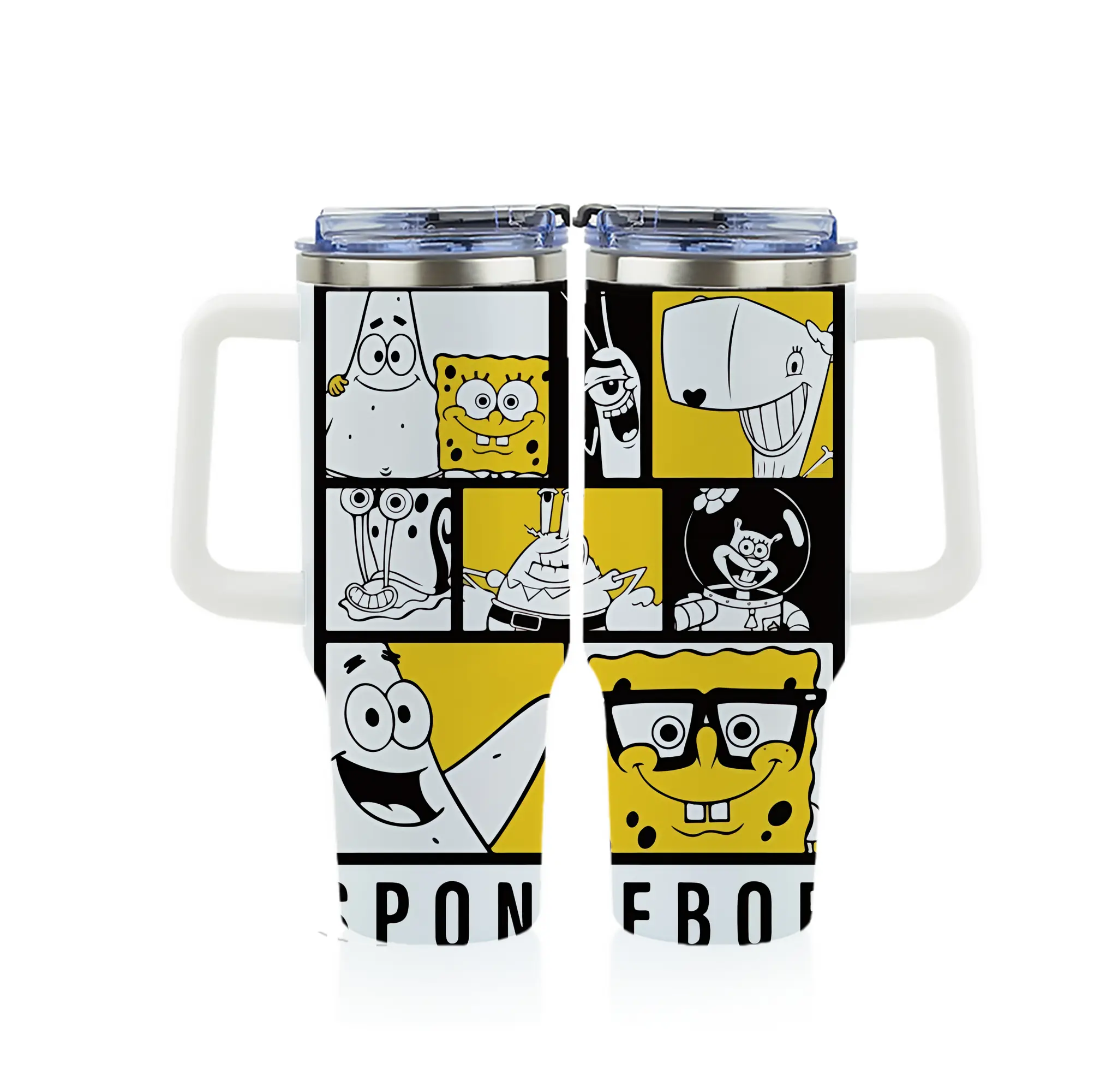 スポンジボブ グッズ スポンジボブ - 1200mL フルプリント車用タンブラー ・ 304ステンレス 内側 ・ 201ステンレス 外側 ・ 保温 保冷 ・ 通勤 ドライブ アウトドア用