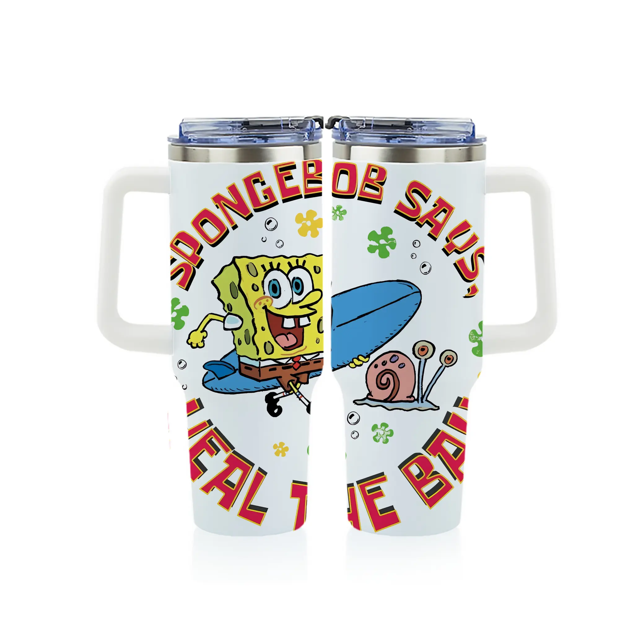 スポンジボブ グッズ スポンジボブ - 1200mL フルプリント車用タンブラー ・ 304ステンレス 内側 ・ 201ステンレス 外側 ・ 保温 保冷 ・ 通勤 ドライブ アウトドア用