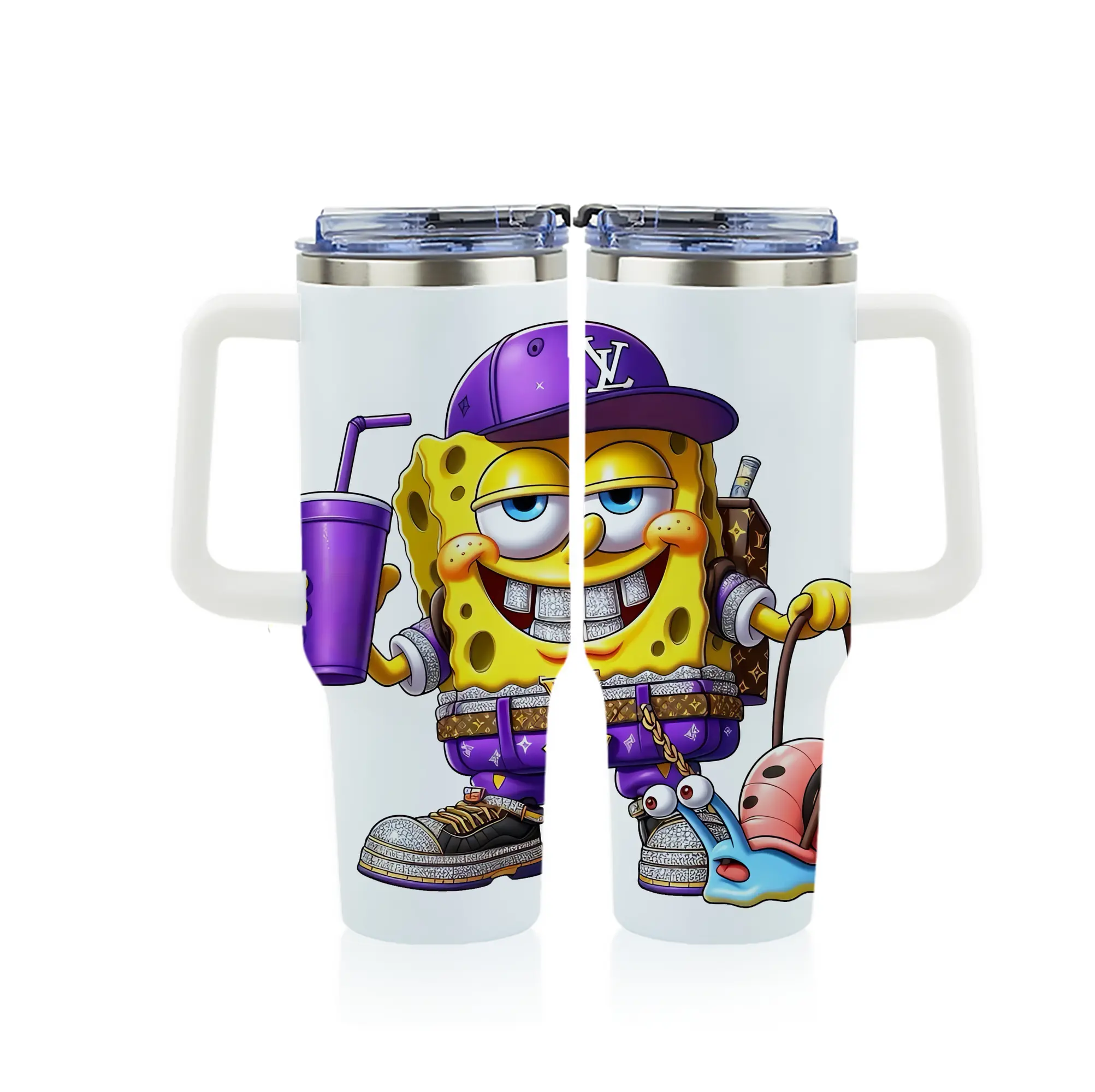 スポンジボブ グッズ スポンジボブ - 1200mL フルプリント車用タンブラー ・ 304ステンレス 内側 ・ 201ステンレス 外側 ・ 保温 保冷 ・ 通勤 ドライブ アウトドア用