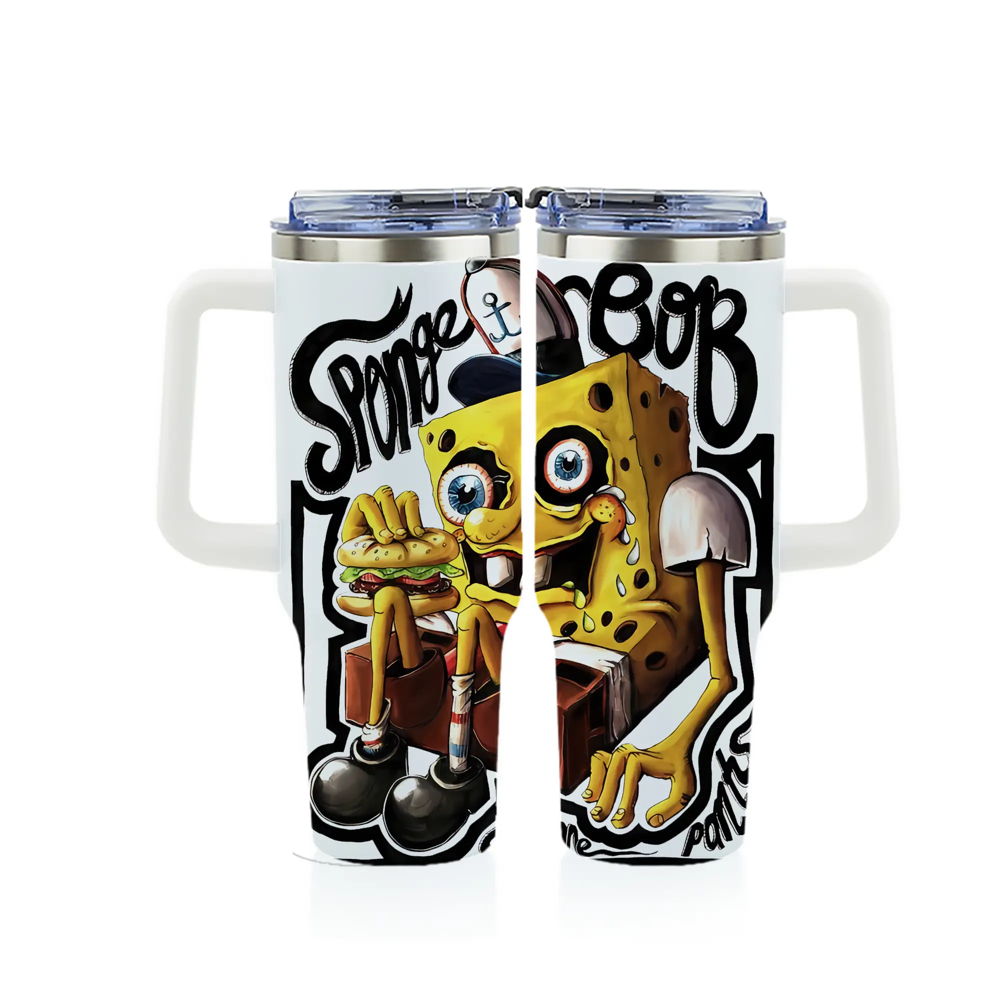 スポンジボブ グッズ スポンジボブ - 1200mL フルプリント車用タンブラー ・ 304ステンレス 内側 ・ 201ステンレス 外側 ・ 保温 保冷 ・ 通勤 ドライブ アウトドア用