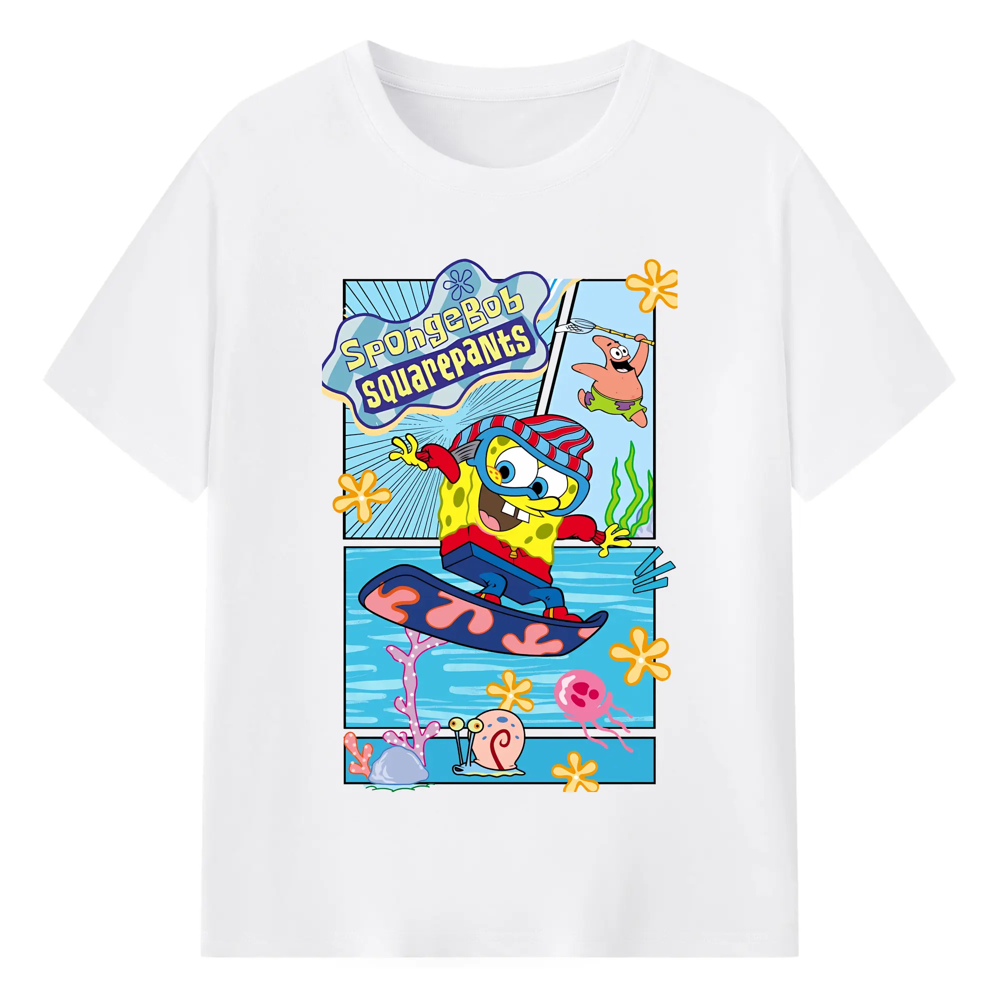 スポンジボブ グッズ スポンジボブ - 綿100％ 半袖Tシャツ ・ フロントプリント ・ 快適 通気性 ・ 日常使い 散歩 スポーツ用