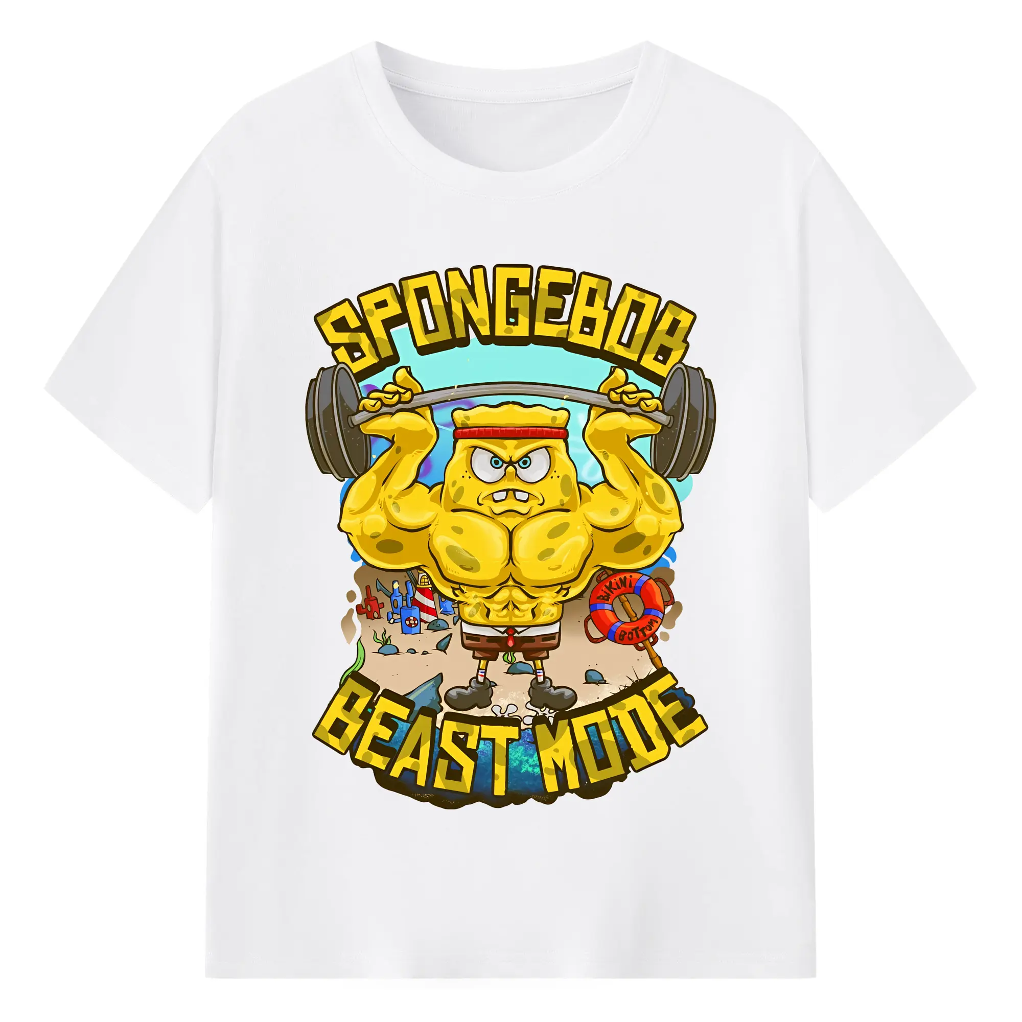 スポンジボブ グッズ スポンジボブ - 綿100％ 半袖Tシャツ ・ フロントプリント ・ 快適 通気性 ・ 日常使い 散歩 スポーツ用