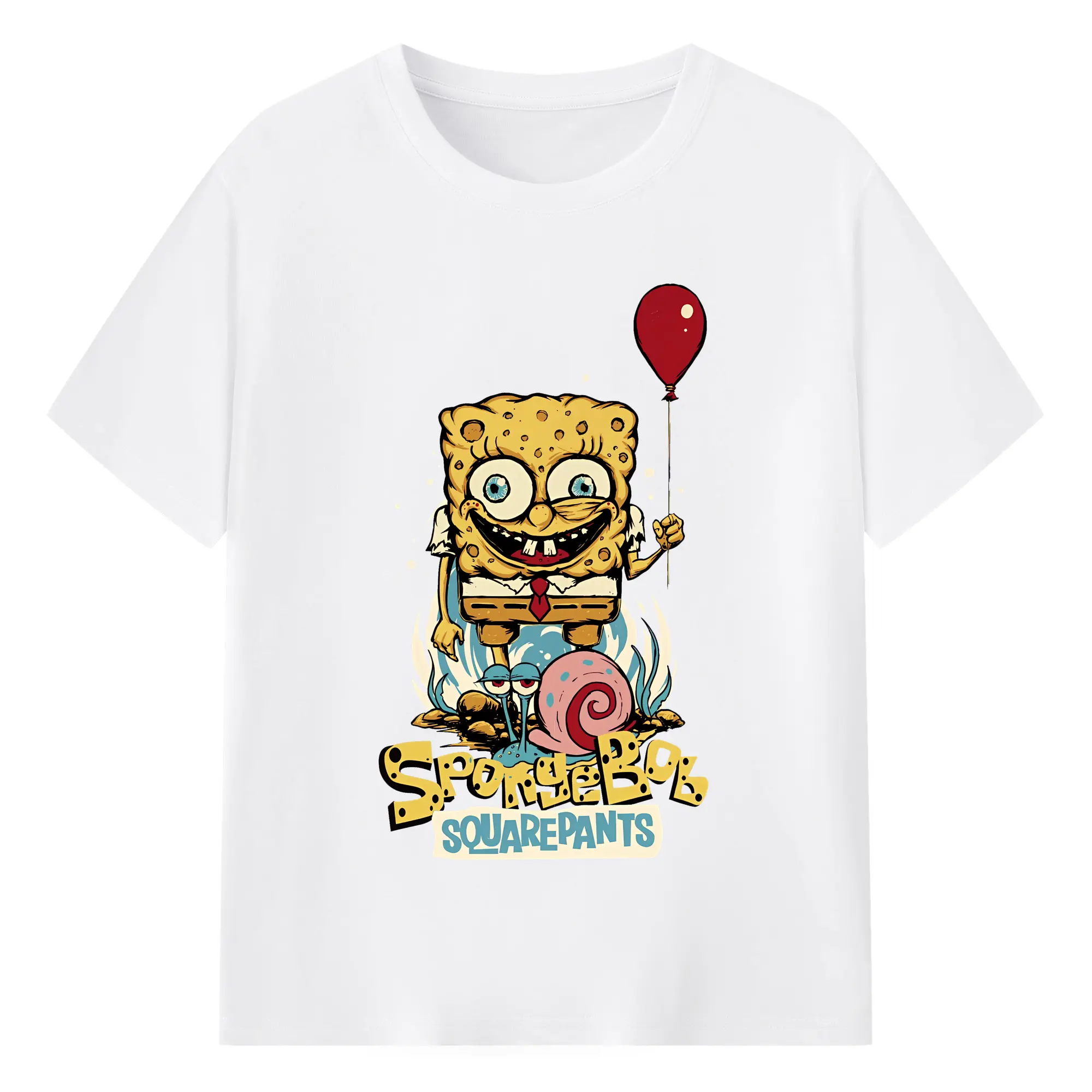 スポンジボブ グッズ スポンジボブ - 綿100％ 半袖Tシャツ ・ フロントプリント ・ 快適 通気性 ・ 日常使い 散歩 スポーツ用