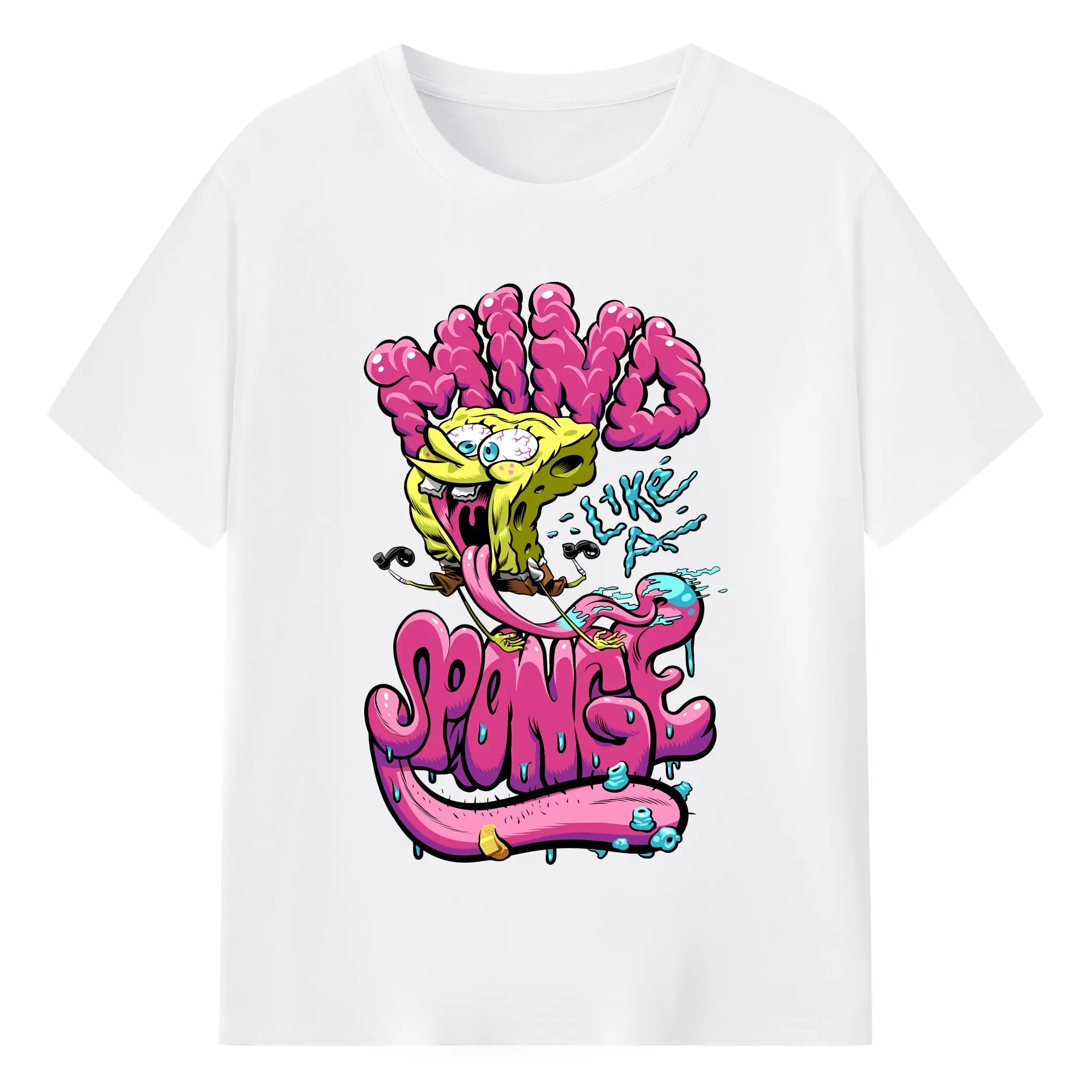 スポンジボブ グッズ スポンジボブ - 綿100％ 半袖Tシャツ ・ フロントプリント ・ 快適 通気性 ・ 日常使い 散歩 スポーツ用