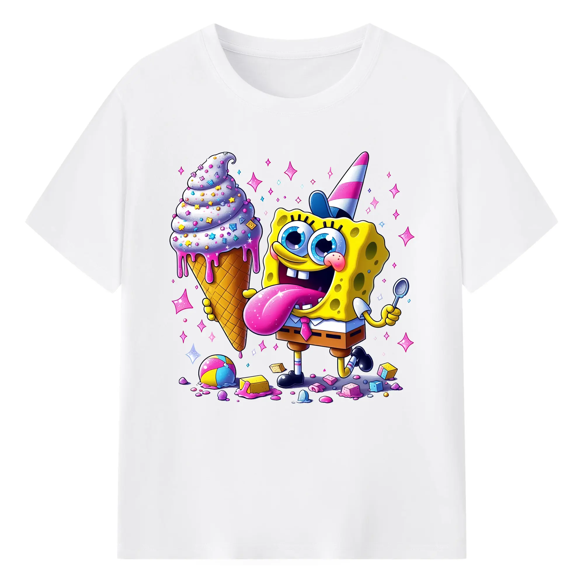 スポンジボブ グッズ スポンジボブ - 綿100％ 半袖Tシャツ ・ フロントプリント ・ 快適 通気性 ・ 日常使い 散歩 スポーツ用