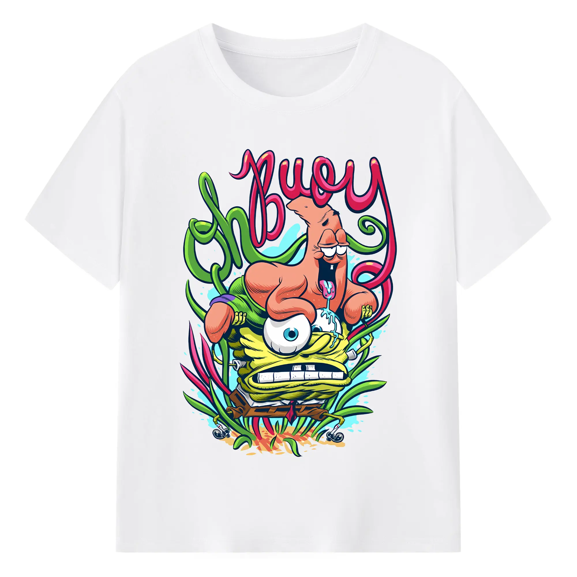 スポンジボブ グッズ スポンジボブ - 綿100％ 半袖Tシャツ ・ フロントプリント ・ 快適 通気性 ・ 日常使い 散歩 スポーツ用