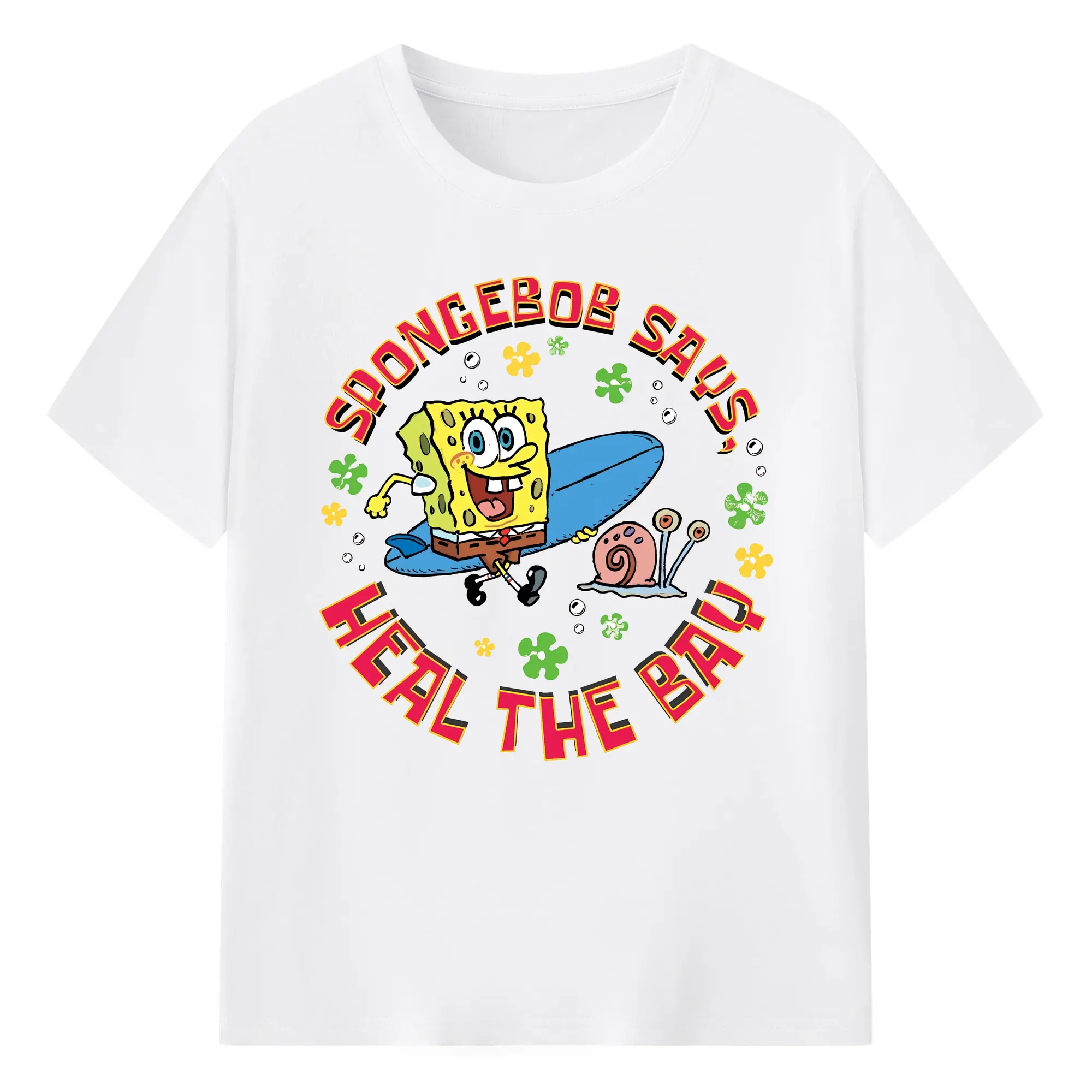 スポンジボブ グッズ スポンジボブ - 綿100％ 半袖Tシャツ ・ フロントプリント ・ 快適 通気性 ・ 日常使い 散歩 スポーツ用