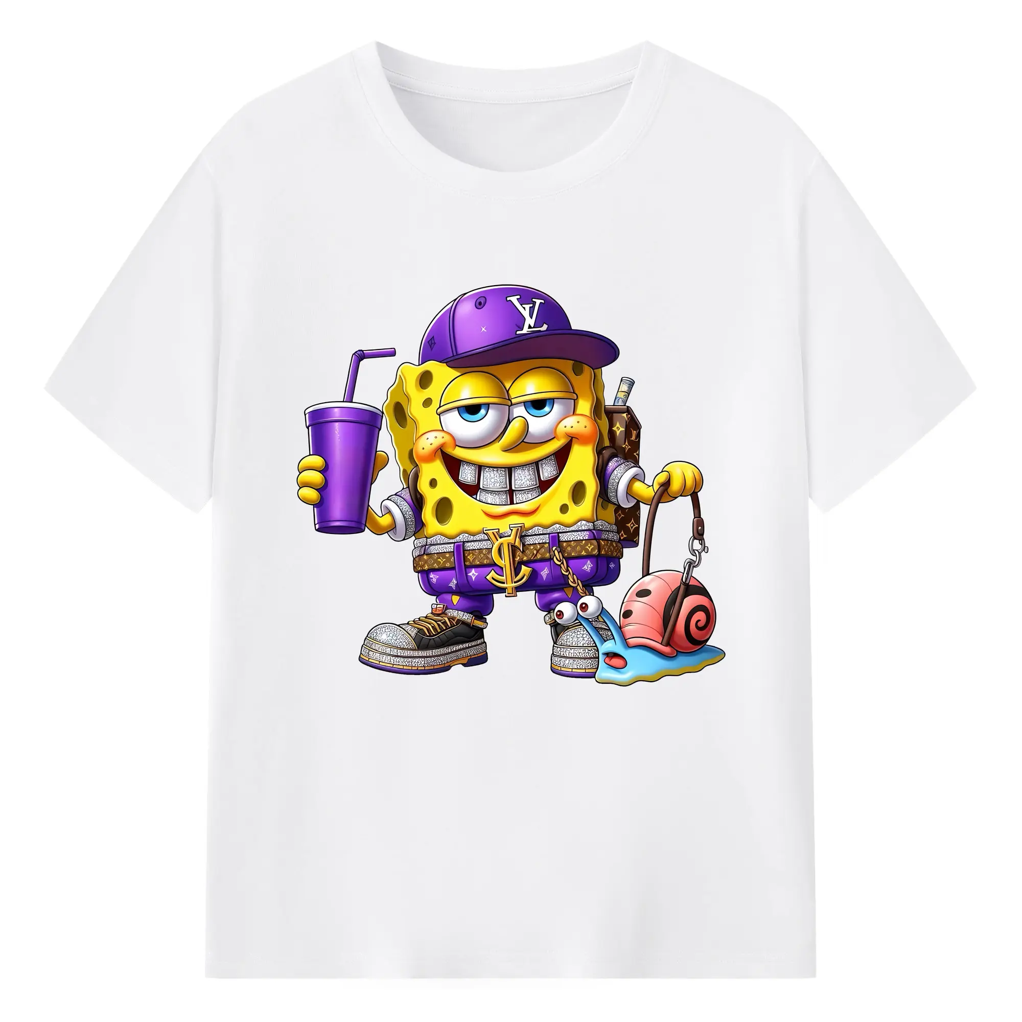 スポンジボブ グッズ スポンジボブ - 綿100％ 半袖Tシャツ ・ フロントプリント ・ 快適 通気性 ・ 日常使い 散歩 スポーツ用