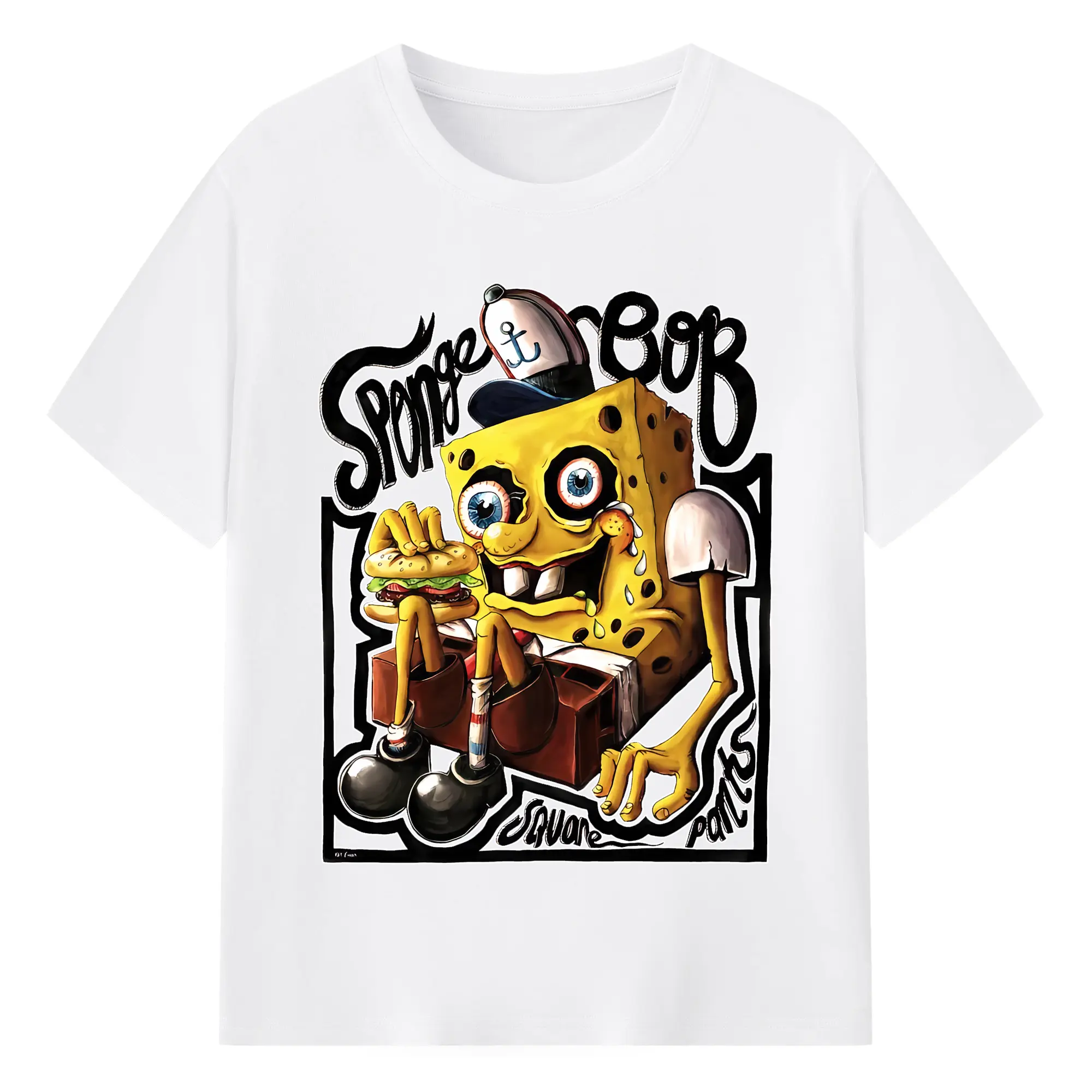 スポンジボブ グッズ スポンジボブ - 綿100％ 半袖Tシャツ ・ フロントプリント ・ 快適 通気性 ・ 日常使い 散歩 スポーツ用