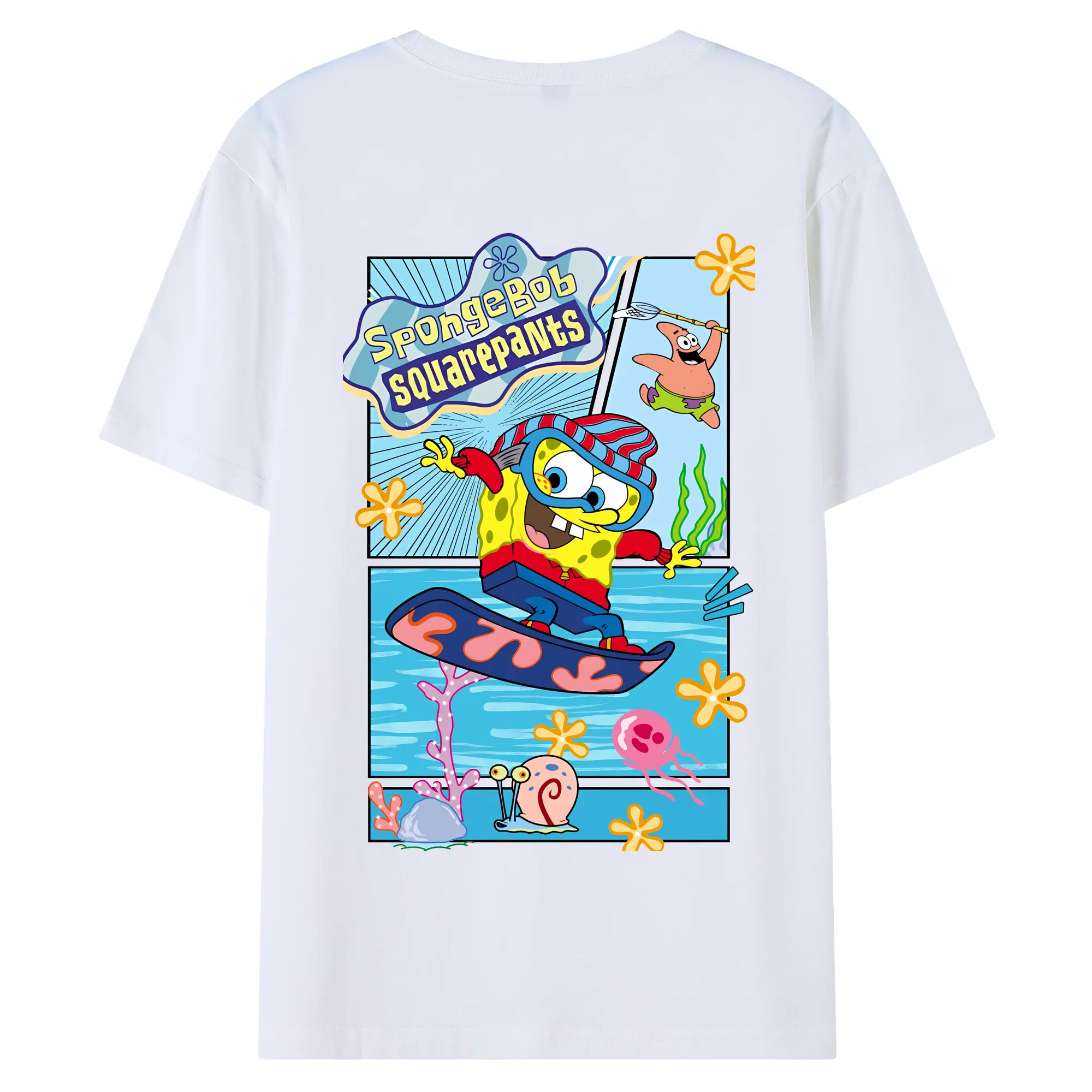 スポンジボブ グッズ スポンジボブ - 綿100％ 半袖Tシャツ ・ バックプリント ・ 快適 通気性 ・ 日常使い 散歩 スポーツ用