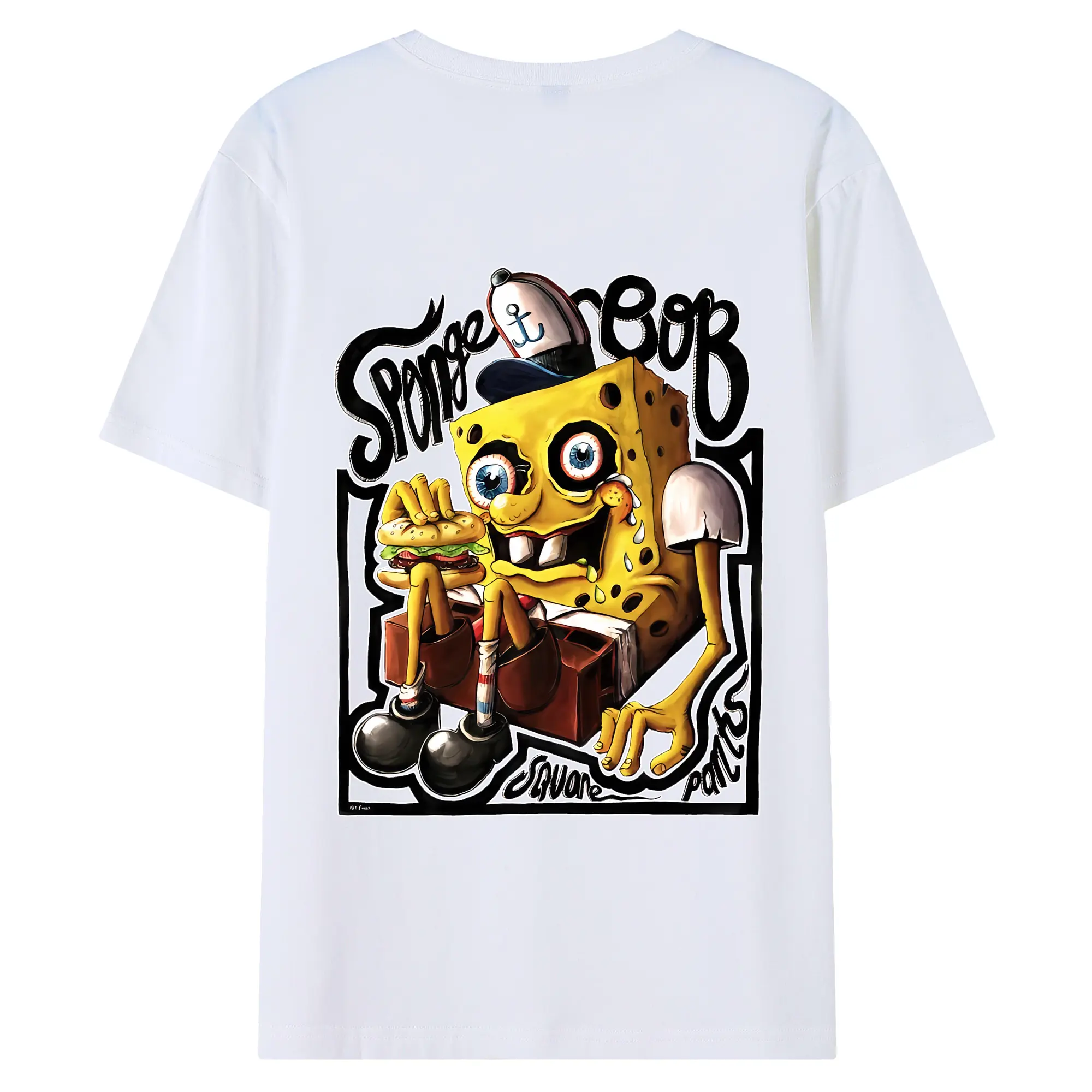 スポンジボブ グッズ スポンジボブ - 綿100％ 半袖Tシャツ ・ バックプリント ・ 快適 通気性 ・ 日常使い 散歩 スポーツ用