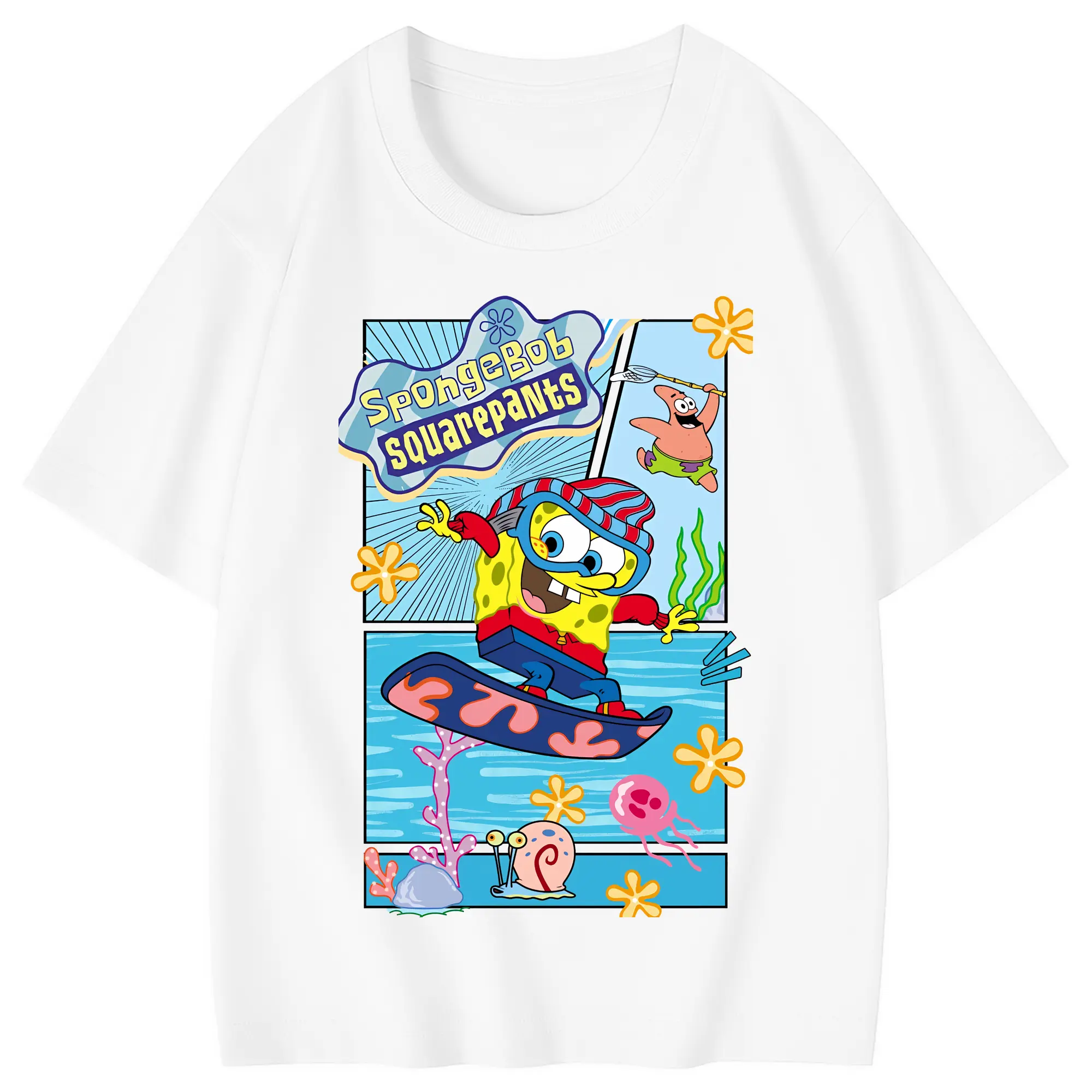 スポンジボブ グッズ スポンジボブ - 綿100％ キッズTシャツ ・ フロントプリント ・ 快適 通気性 ・ スポーツ カジュアル 散歩用