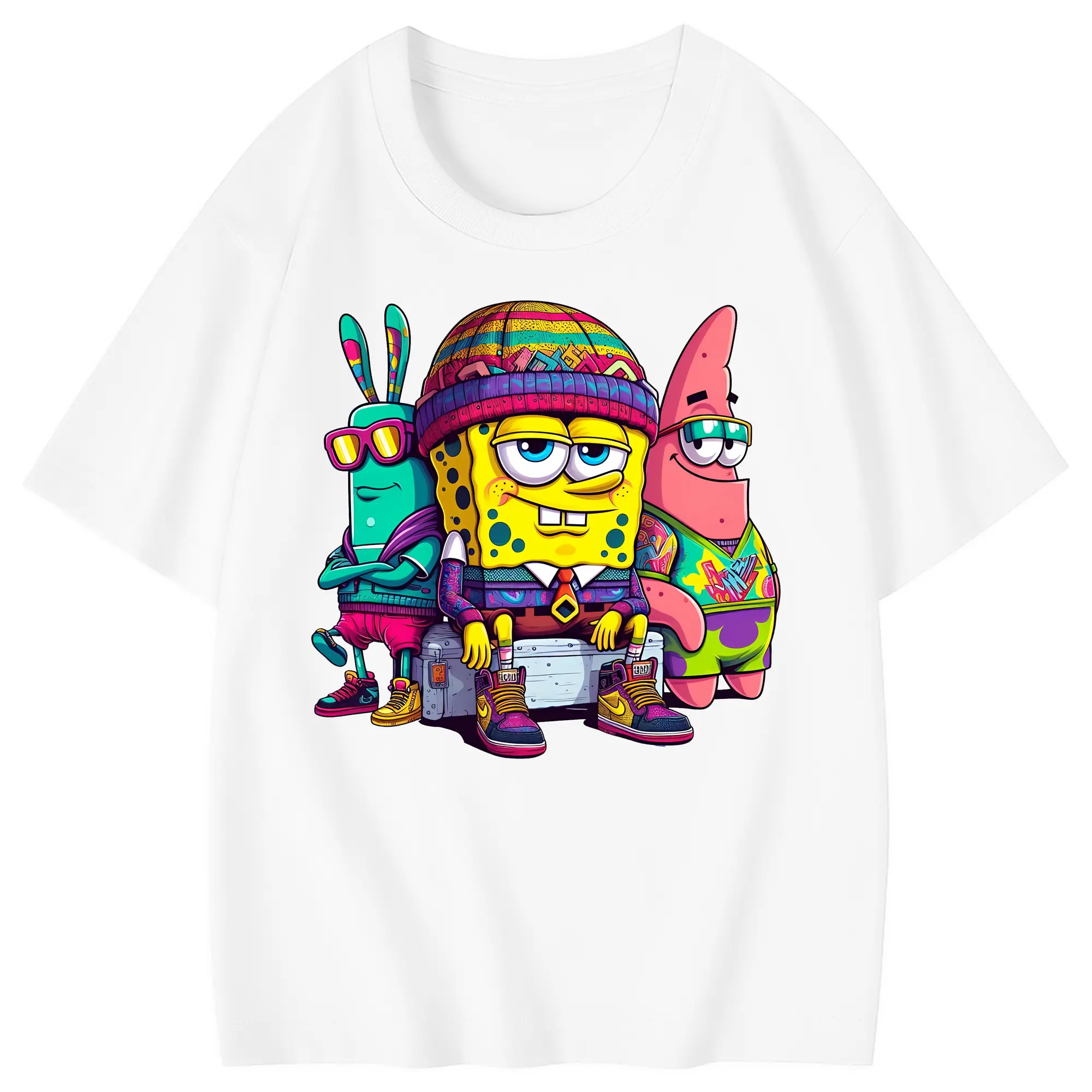 スポンジボブ グッズ スポンジボブ - 綿100％ キッズTシャツ ・ フロントプリント ・ 快適 通気性 ・ スポーツ カジュアル 散歩用