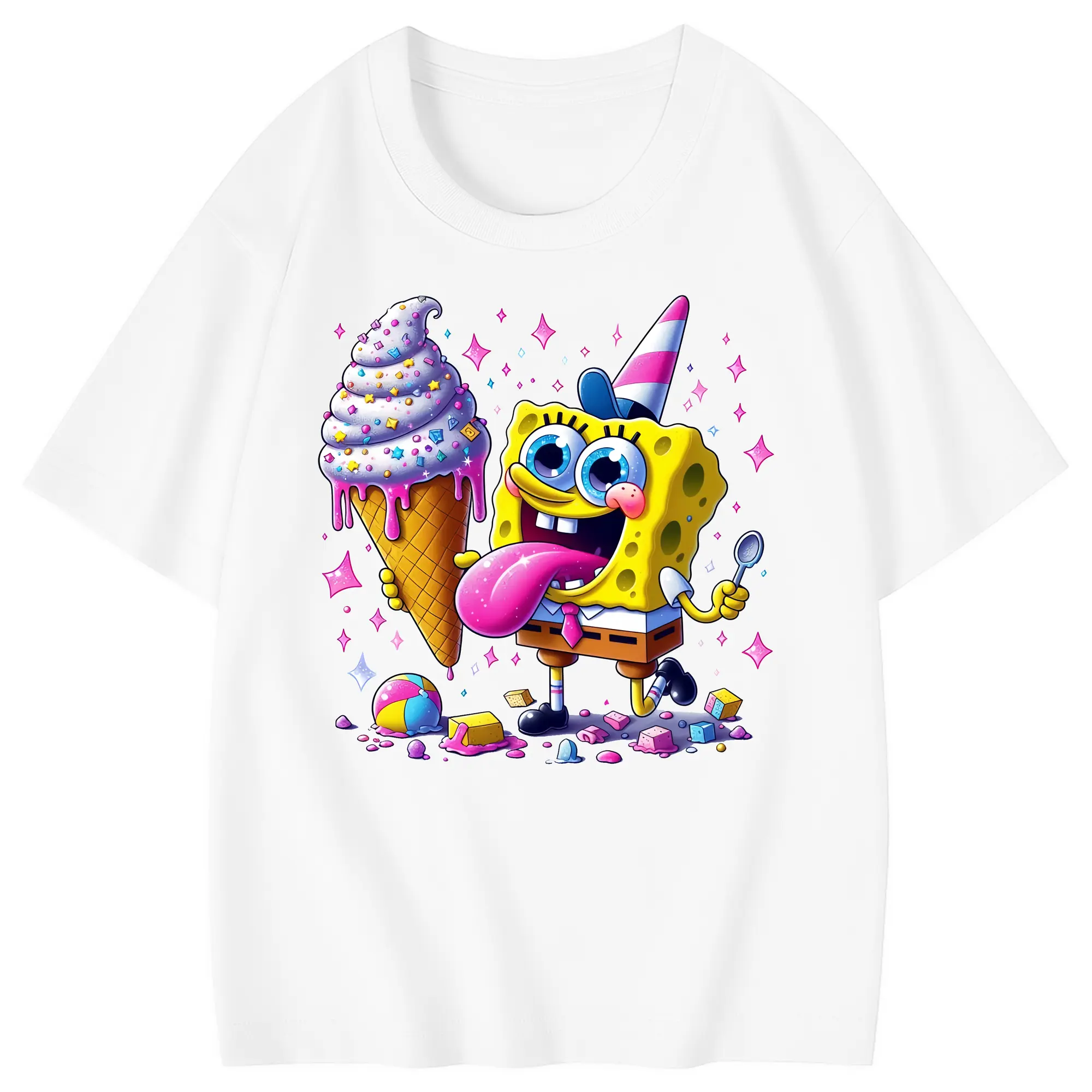 スポンジボブ グッズ スポンジボブ - 綿100％ キッズTシャツ ・ フロントプリント ・ 快適 通気性 ・ スポーツ カジュアル 散歩用