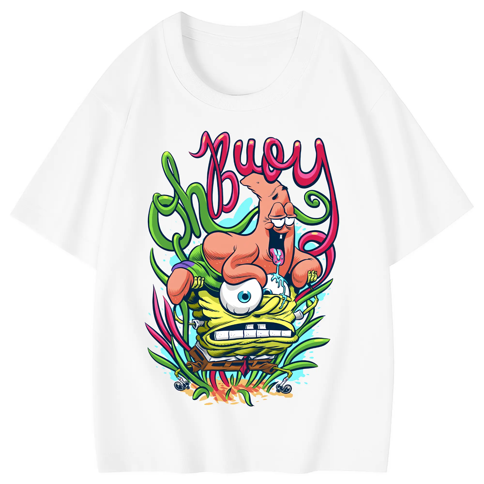 スポンジボブ グッズ スポンジボブ - 綿100％ キッズTシャツ ・ フロントプリント ・ 快適 通気性 ・ スポーツ カジュアル 散歩用