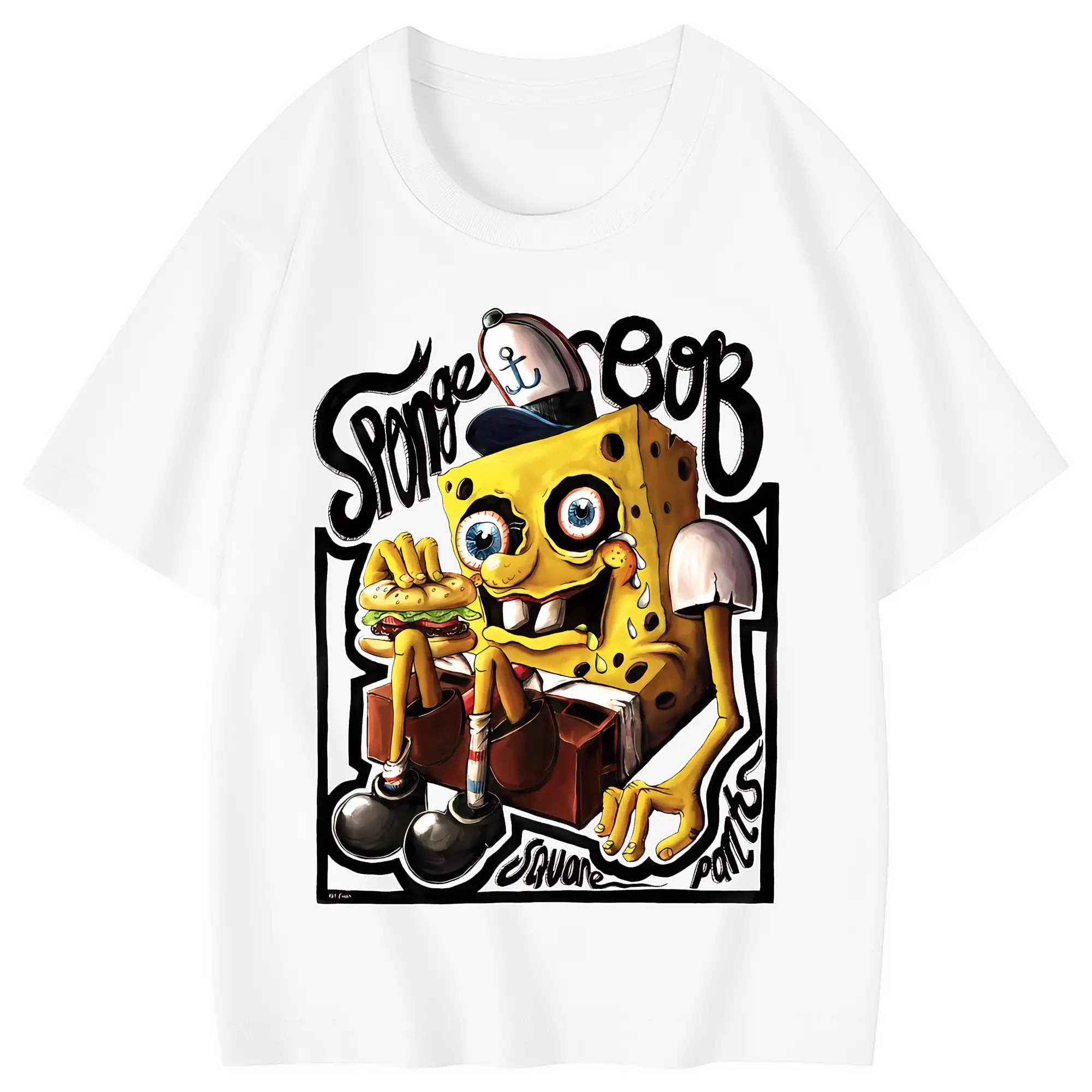 スポンジボブ グッズ スポンジボブ - 綿100％ キッズTシャツ ・ フロントプリント ・ 快適 通気性 ・ スポーツ カジュアル 散歩用