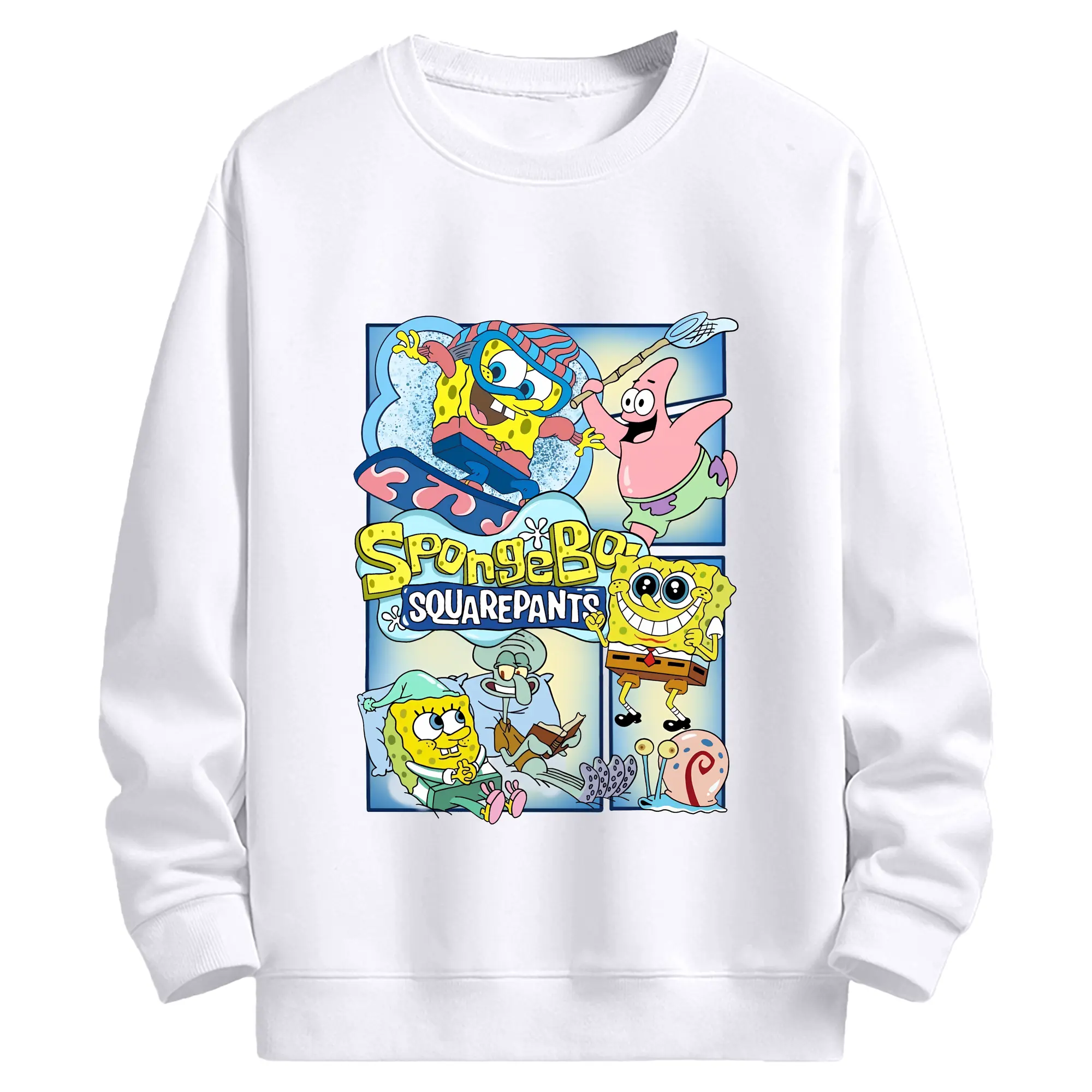 スポンジボブ グッズ スポンジボブ - 高品質 クルーネック スウェット ・ コットン59％ ポリエステル41％ ・ ユニセックス 長袖 トレーナー ・ カジュアル デイリー スポーツ 散歩用