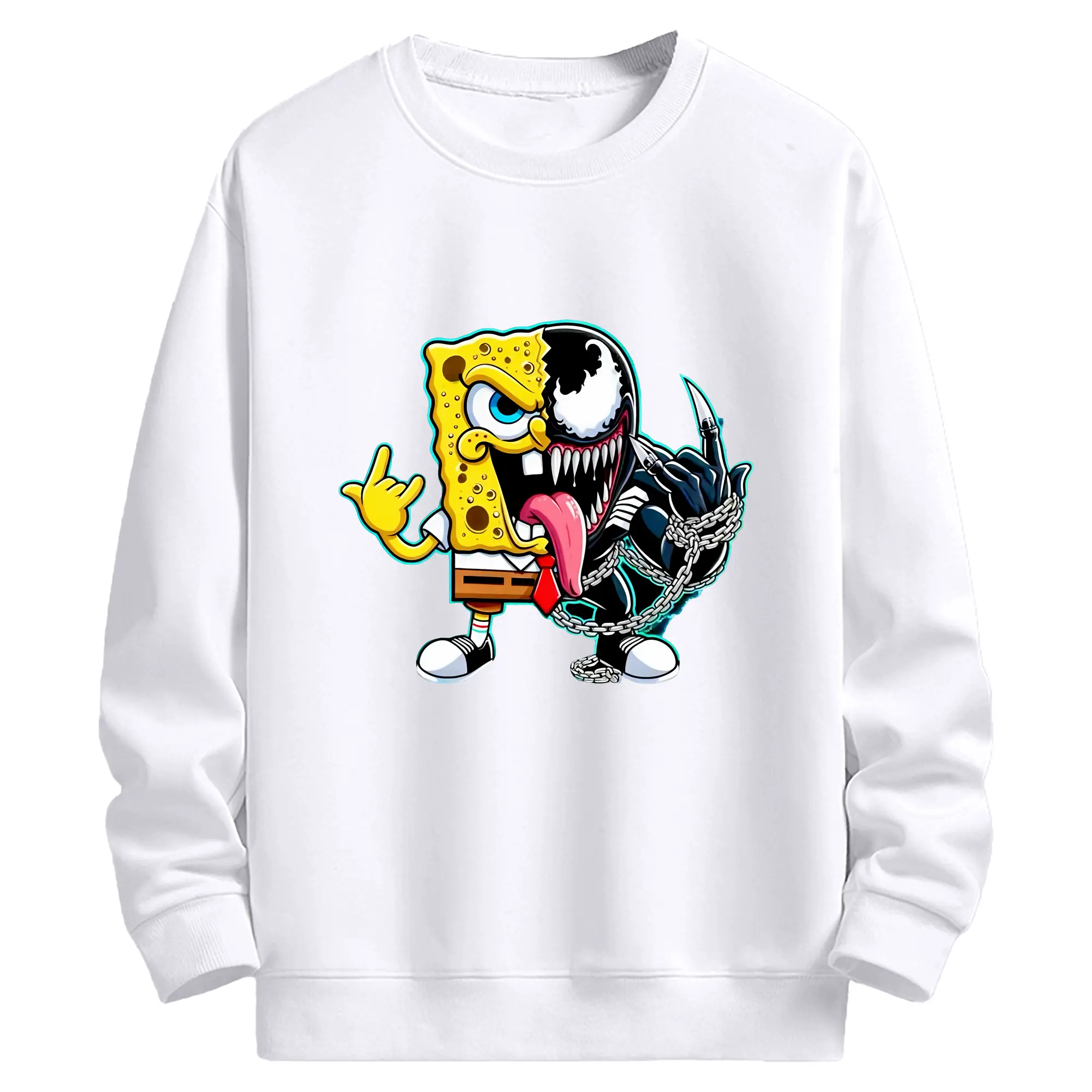 スポンジボブ グッズ スポンジボブ - 高品質 クルーネック スウェット ・ コットン59％ ポリエステル41％ ・ ユニセックス 長袖 トレーナー ・ カジュアル デイリー スポーツ 散歩用