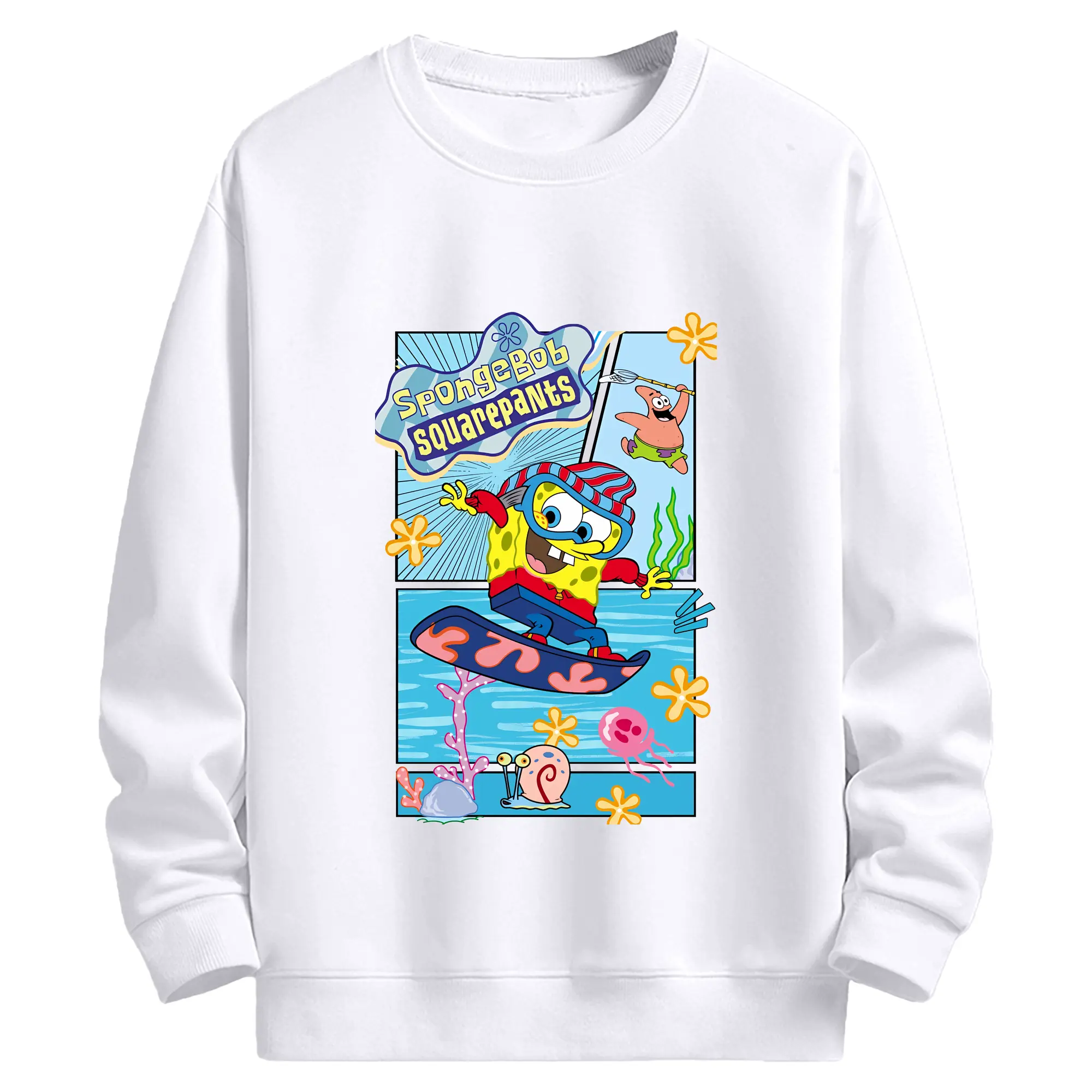 スポンジボブ グッズ スポンジボブ - 高品質 クルーネック スウェット ・ コットン59％ ポリエステル41％ ・ ユニセックス 長袖 トレーナー ・ カジュアル デイリー スポーツ 散歩用