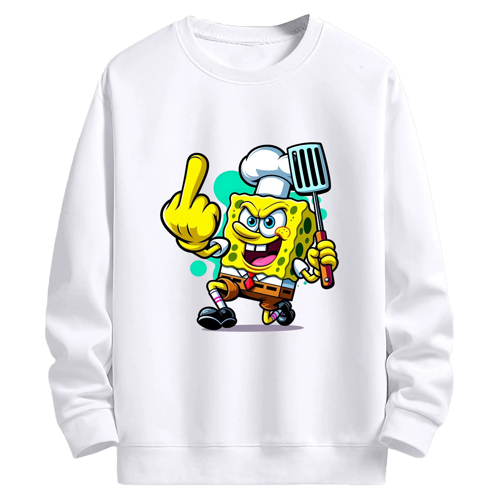スポンジボブ グッズ スポンジボブ - 高品質 クルーネック スウェット ・ コットン59％ ポリエステル41％ ・ ユニセックス 長袖 トレーナー ・ カジュアル デイリー スポーツ 散歩用