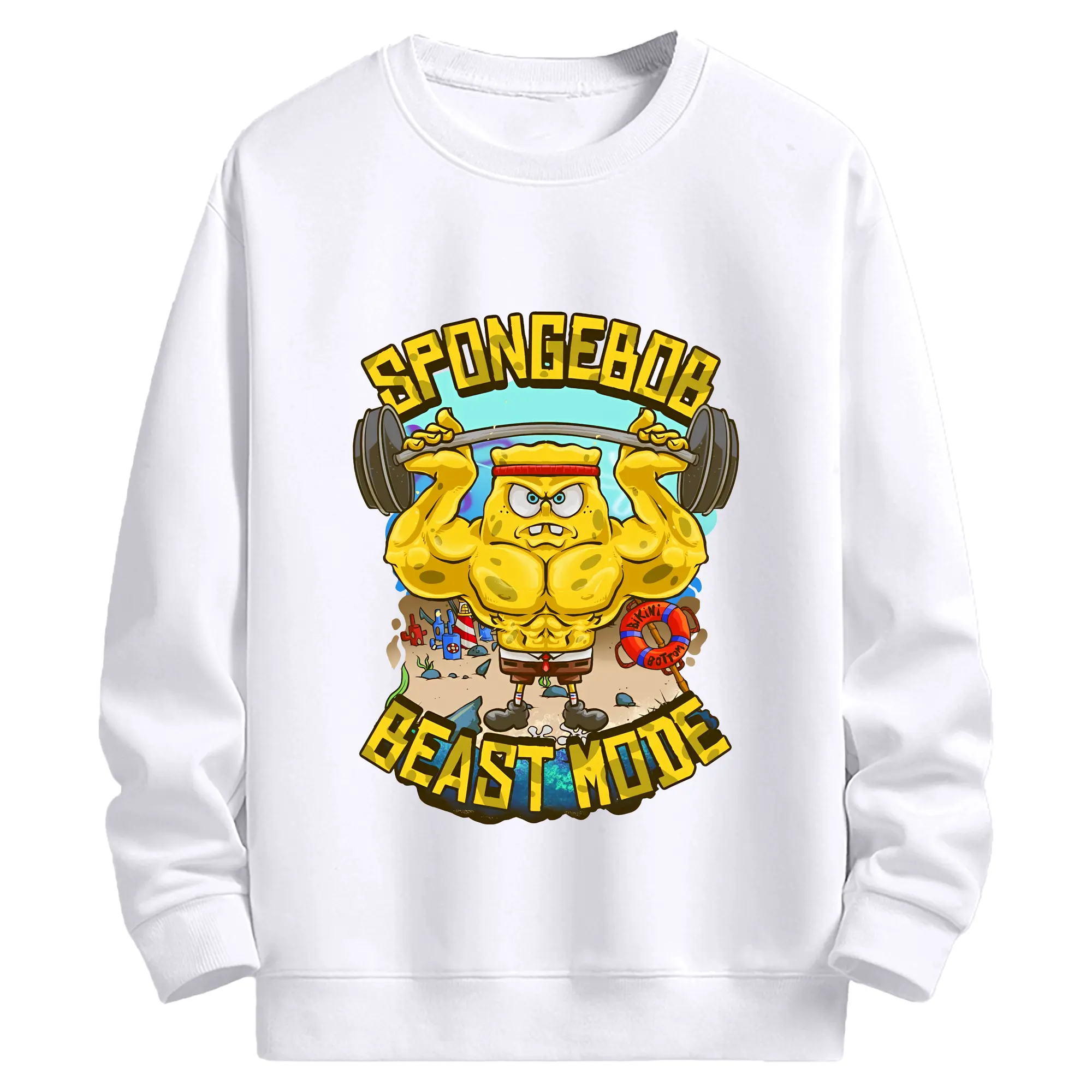 スポンジボブ グッズ スポンジボブ - 高品質 クルーネック スウェット ・ コットン59％ ポリエステル41％ ・ ユニセックス 長袖 トレーナー ・ カジュアル デイリー スポーツ 散歩用
