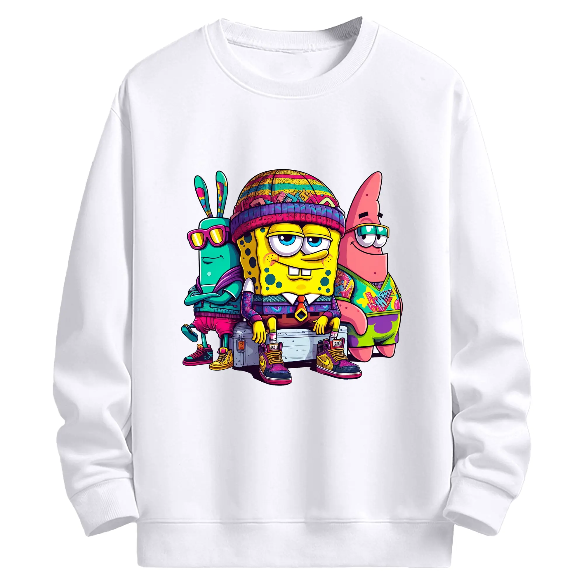 スポンジボブ グッズ スポンジボブ - 高品質 クルーネック スウェット ・ コットン59％ ポリエステル41％ ・ ユニセックス 長袖 トレーナー ・ カジュアル デイリー スポーツ 散歩用