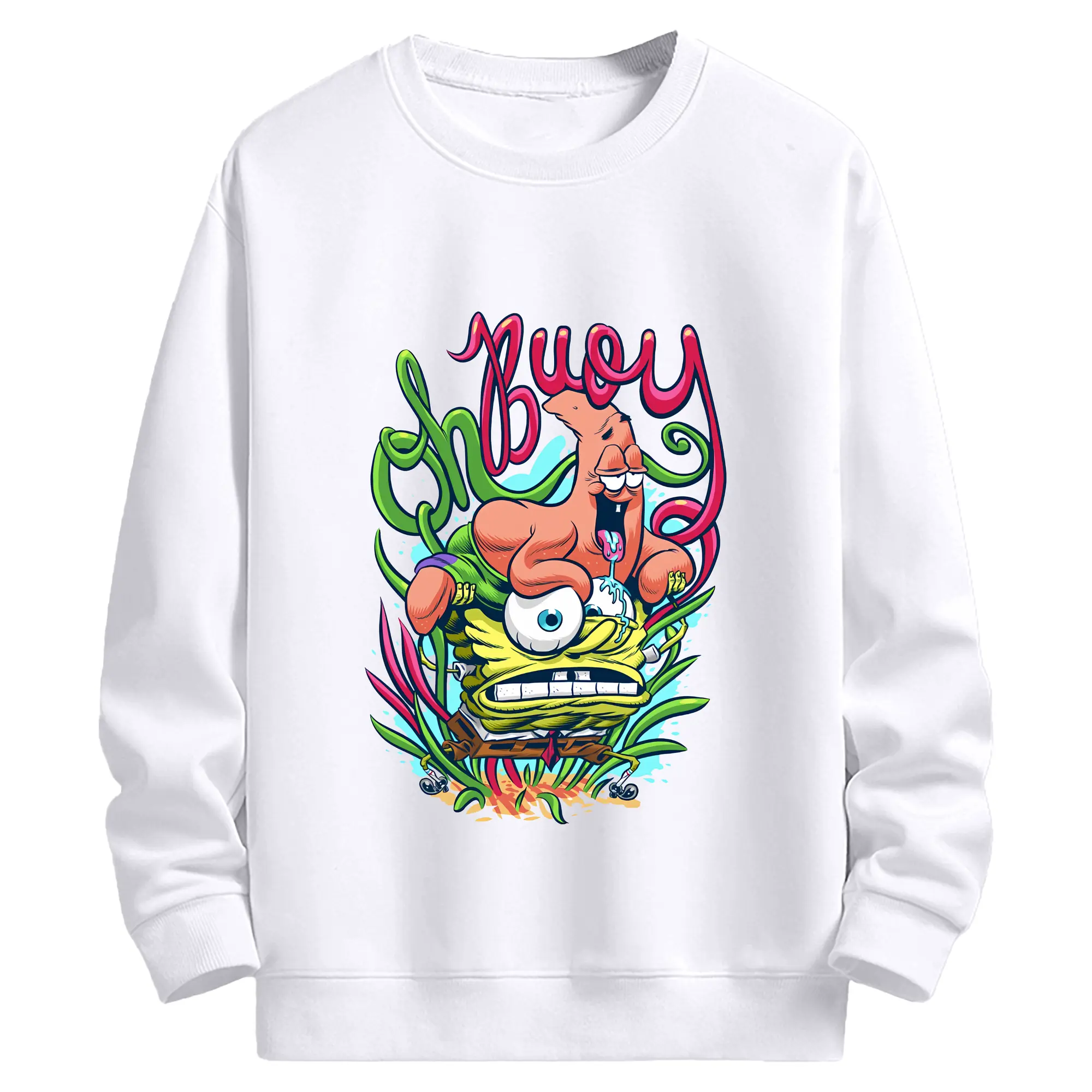 スポンジボブ グッズ スポンジボブ - 高品質 クルーネック スウェット ・ コットン59％ ポリエステル41％ ・ ユニセックス 長袖 トレーナー ・ カジュアル デイリー スポーツ 散歩用