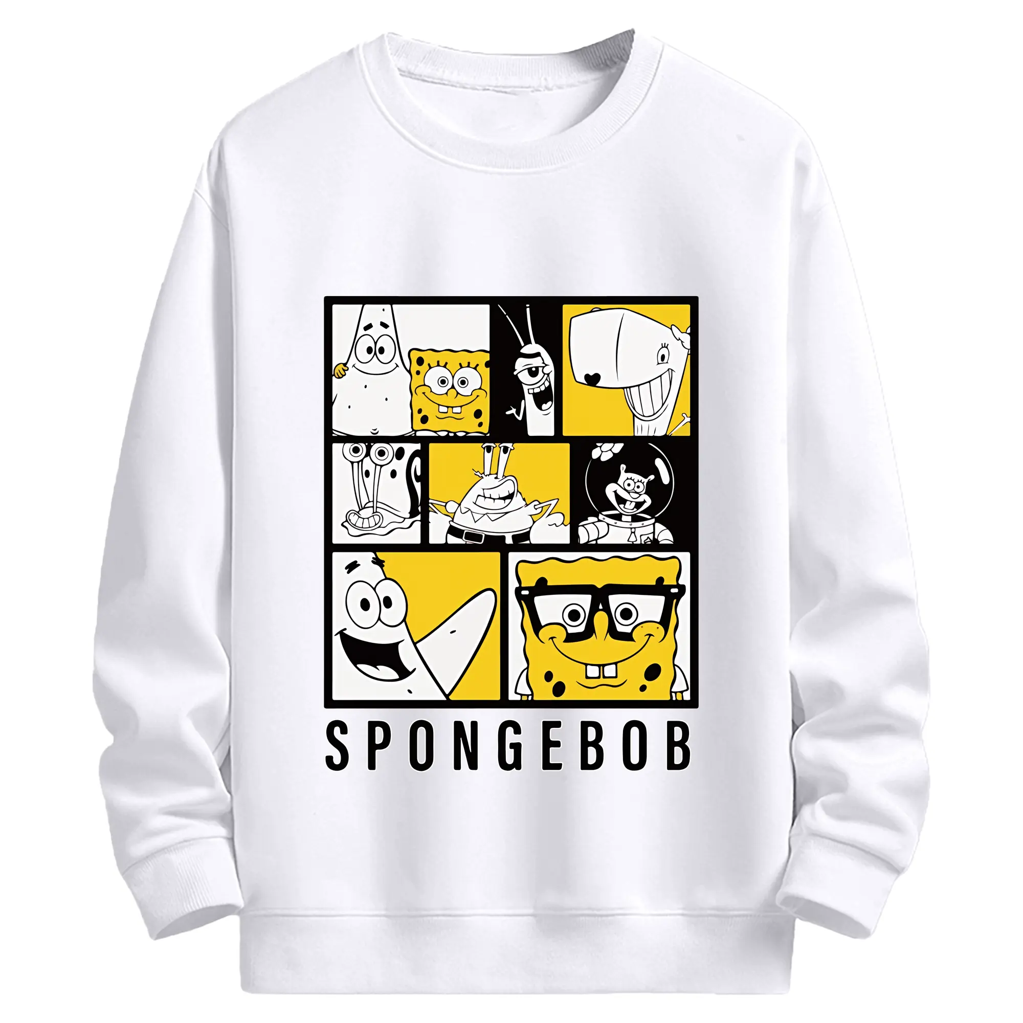 スポンジボブ グッズ スポンジボブ - 高品質 クルーネック スウェット ・ コットン59％ ポリエステル41％ ・ ユニセックス 長袖 トレーナー ・ カジュアル デイリー スポーツ 散歩用