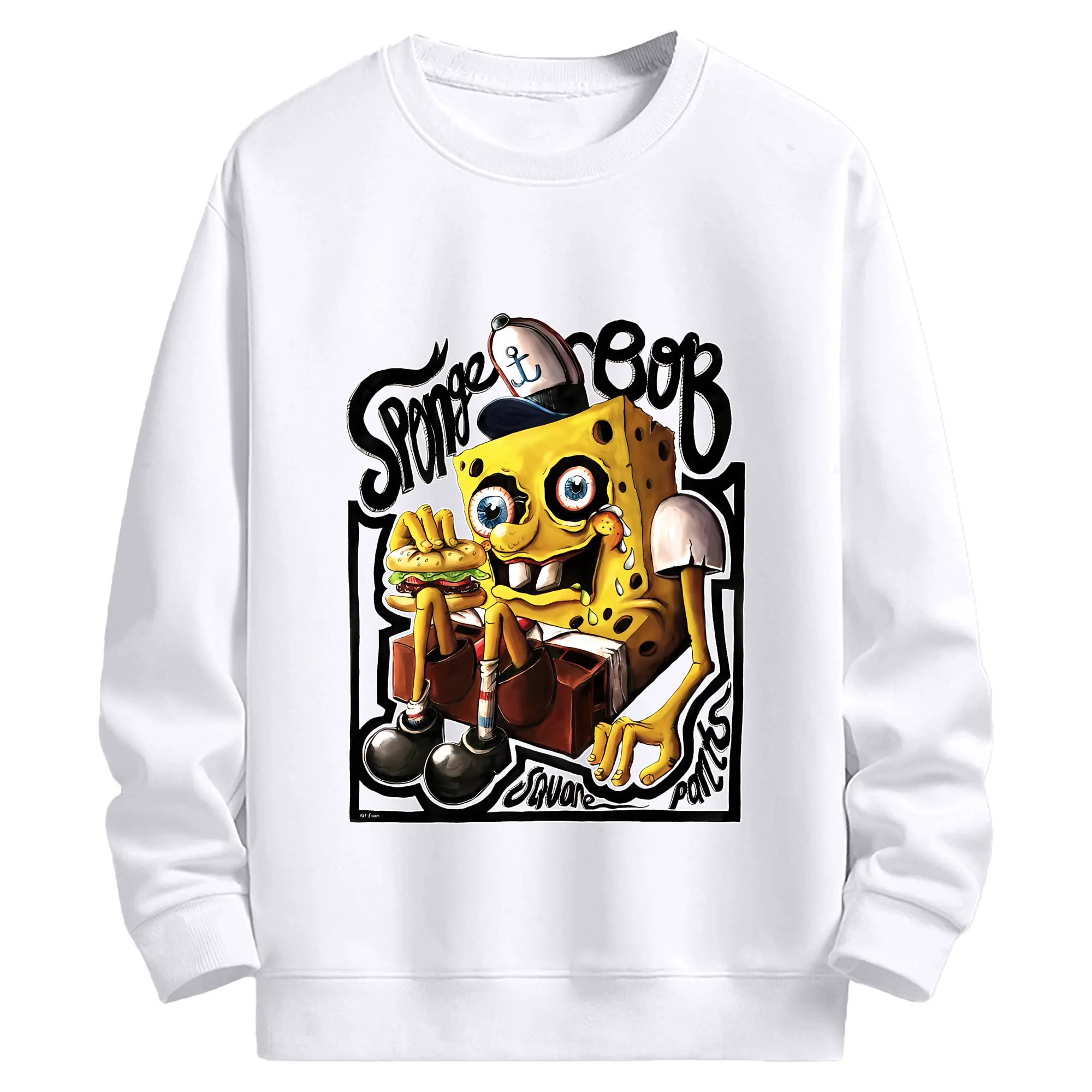 スポンジボブ グッズ スポンジボブ - 高品質 クルーネック スウェット ・ コットン59％ ポリエステル41％ ・ ユニセックス 長袖 トレーナー ・ カジュアル デイリー スポーツ 散歩用