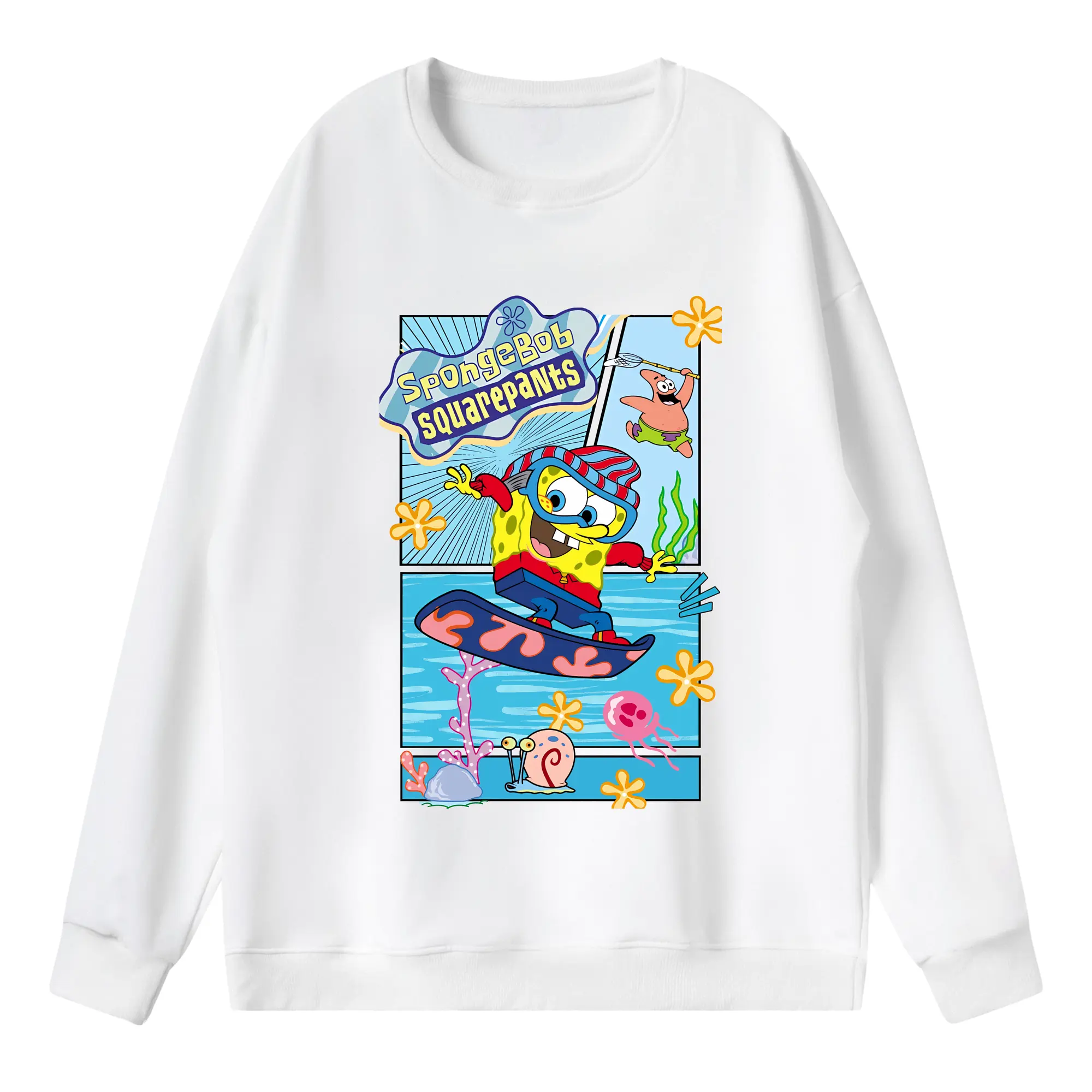 スポンジボブ グッズ スポンジボブ - 薄手 クルーネック スウェット 裏毛260g · ポリエステル 春秋向け カジュアル 男女兼用 · トレーナー デイリー スポーツ 散歩に最適