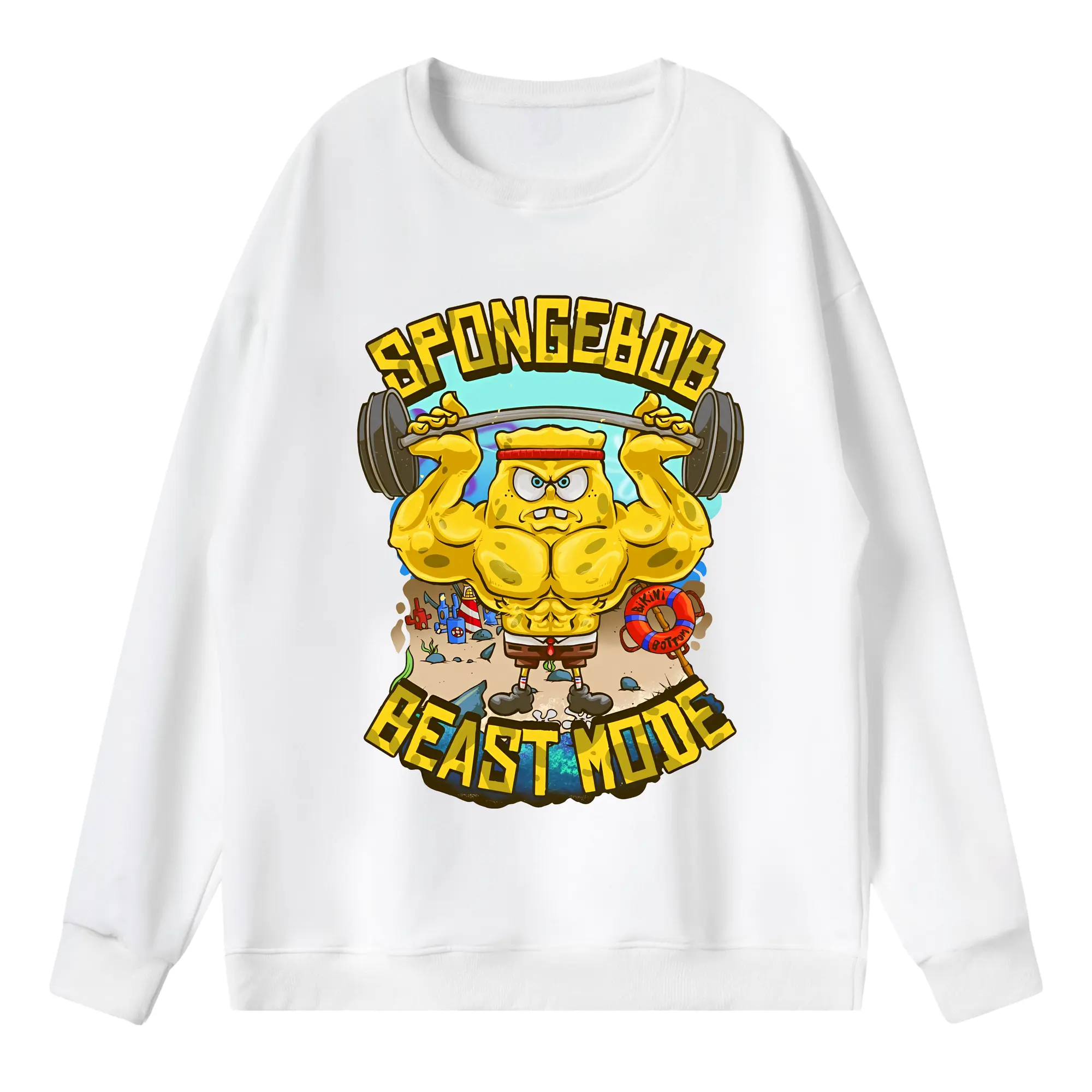 スポンジボブ グッズ スポンジボブ - 薄手 クルーネック スウェット 裏毛260g · ポリエステル 春秋向け カジュアル 男女兼用 · トレーナー デイリー スポーツ 散歩に最適